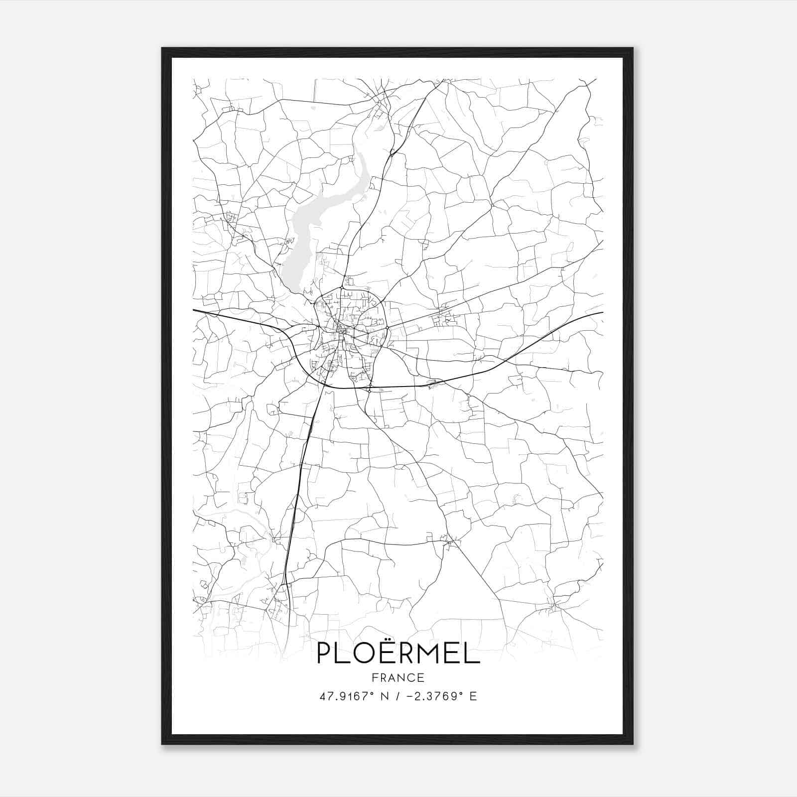 Ploermel France Map Poster, Modern Home Decor Wall Art Print