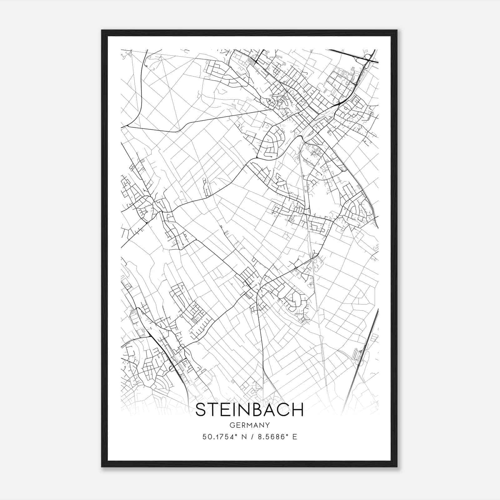 Steinbach am Taunus Germany Map Poster, Modern Home Decor Wall Art Print