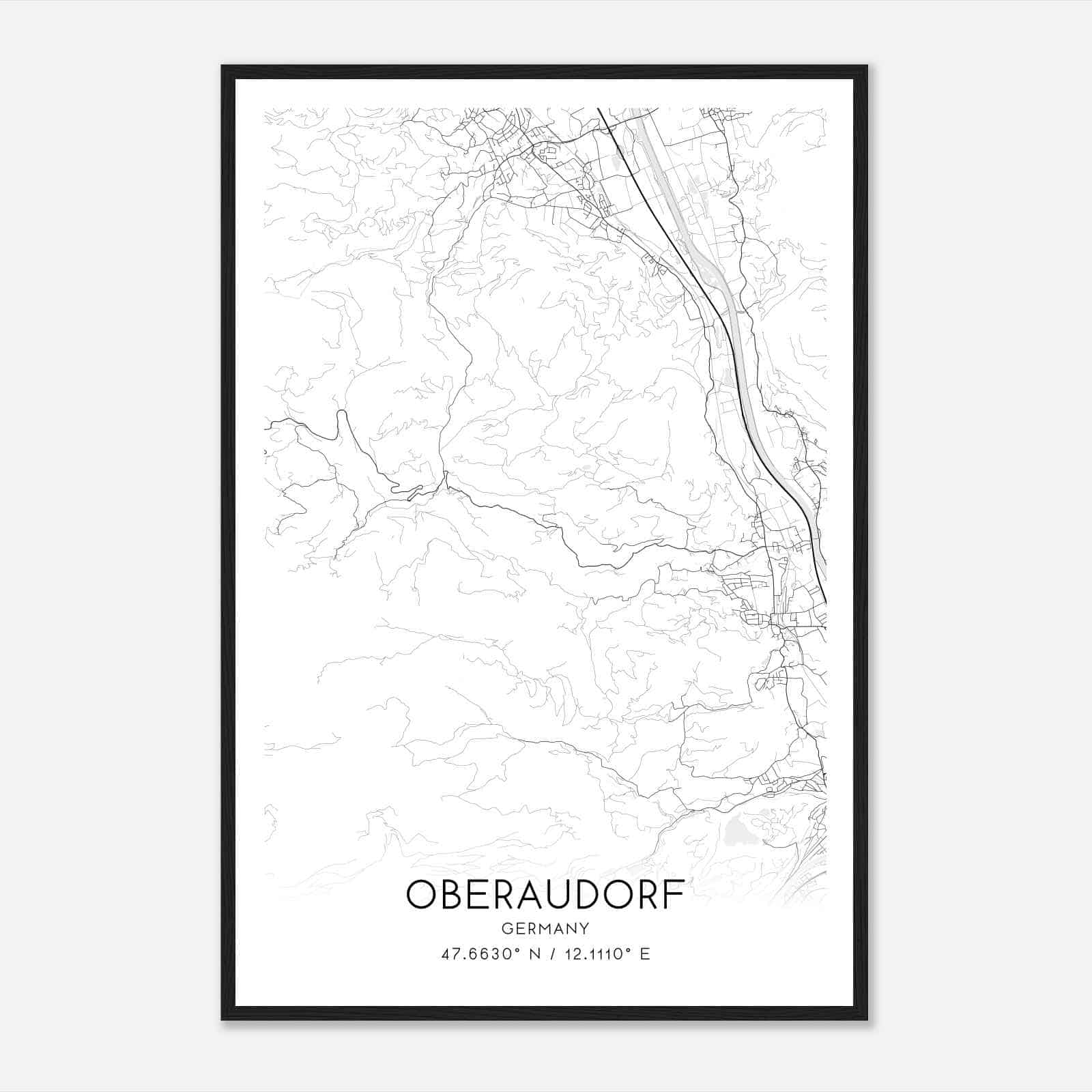 Oberaudorf Germany Map Poster, Modern Home Decor Wall Art Print