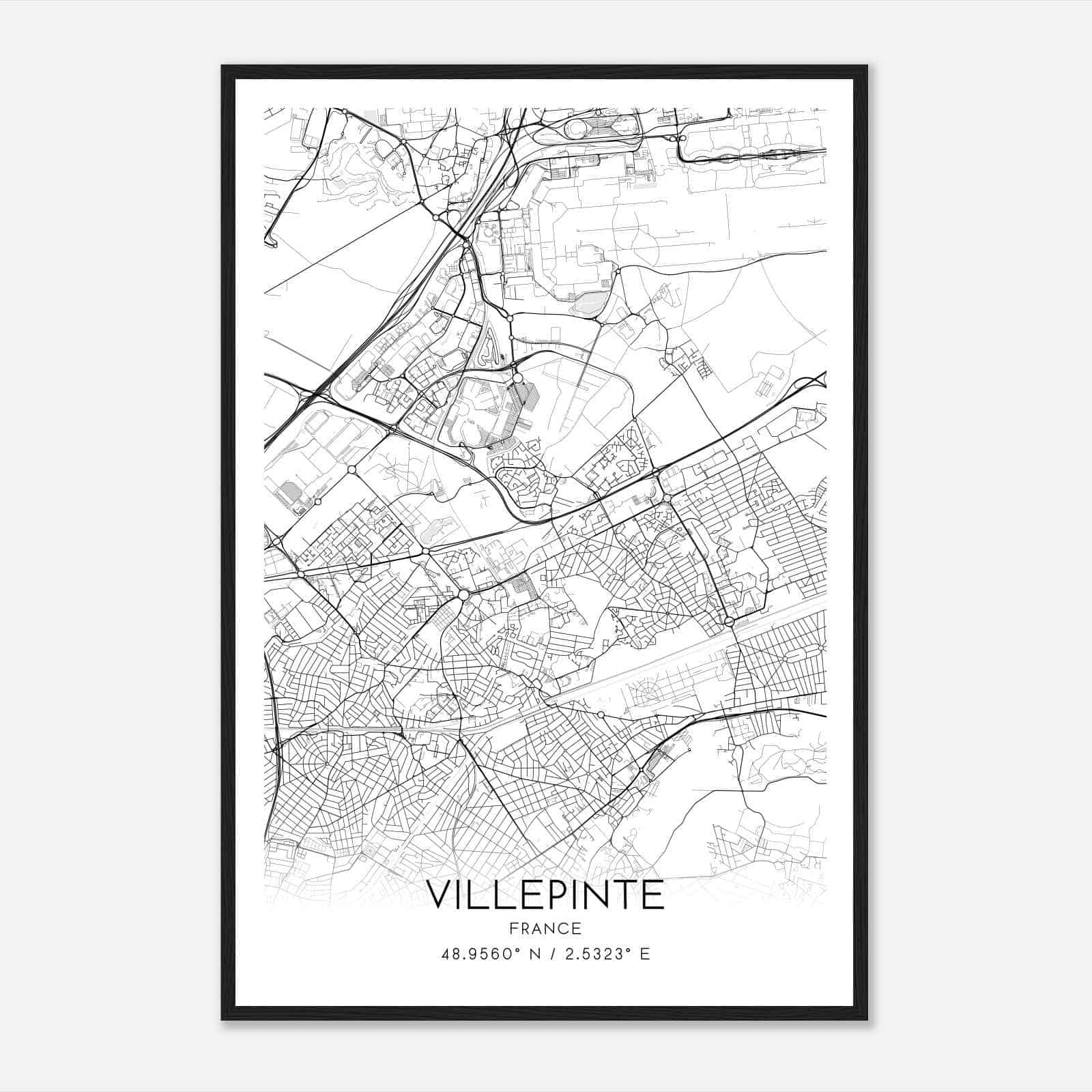 Villepinte France Map Poster, Modern Home Decor Wall Art Print Custom
