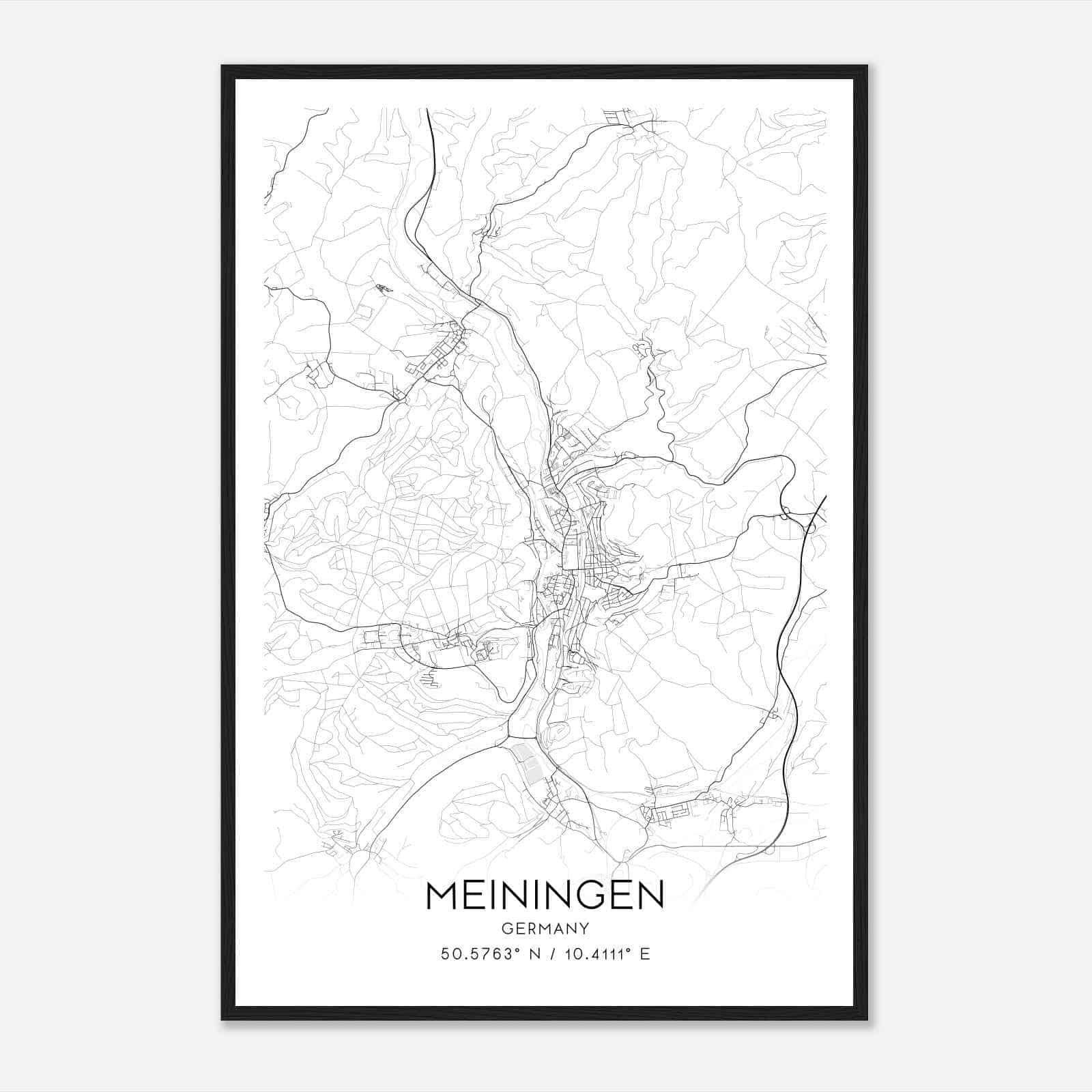 Meiningen Germany Map Poster, Modern Home Decor Wall Art Print