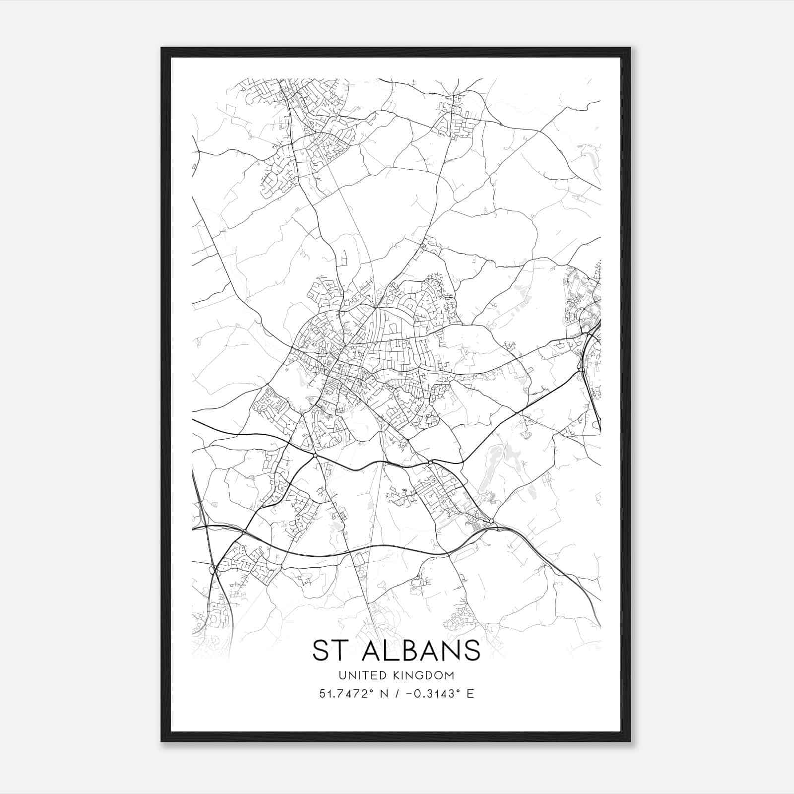 Saint Albans United Kingdom Map Poster, Modern Home Decor Wall Art Print