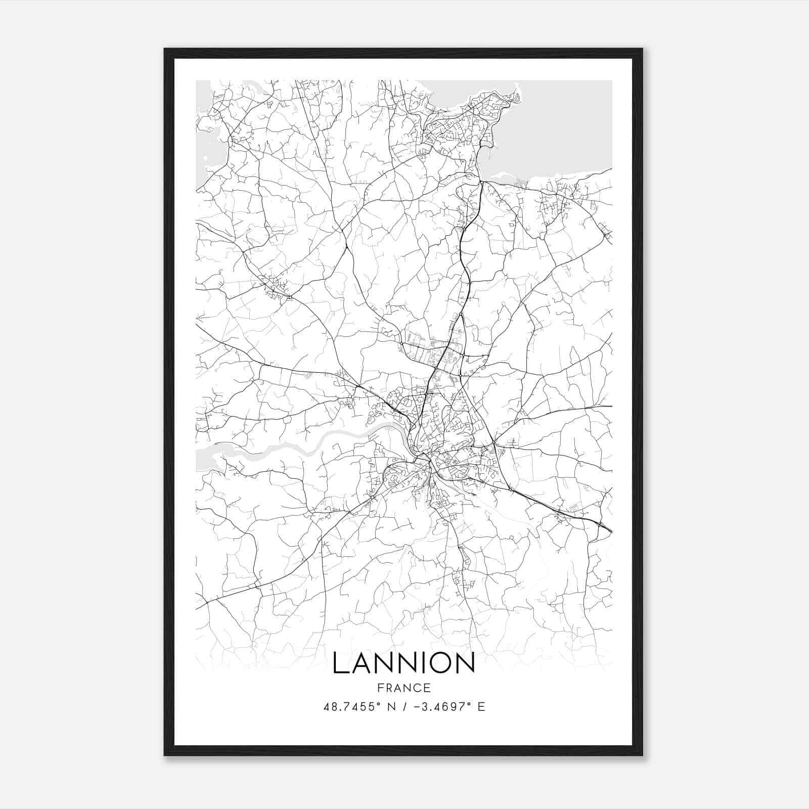 Lannion France Map Poster, Modern Home Decor Wall Art Print