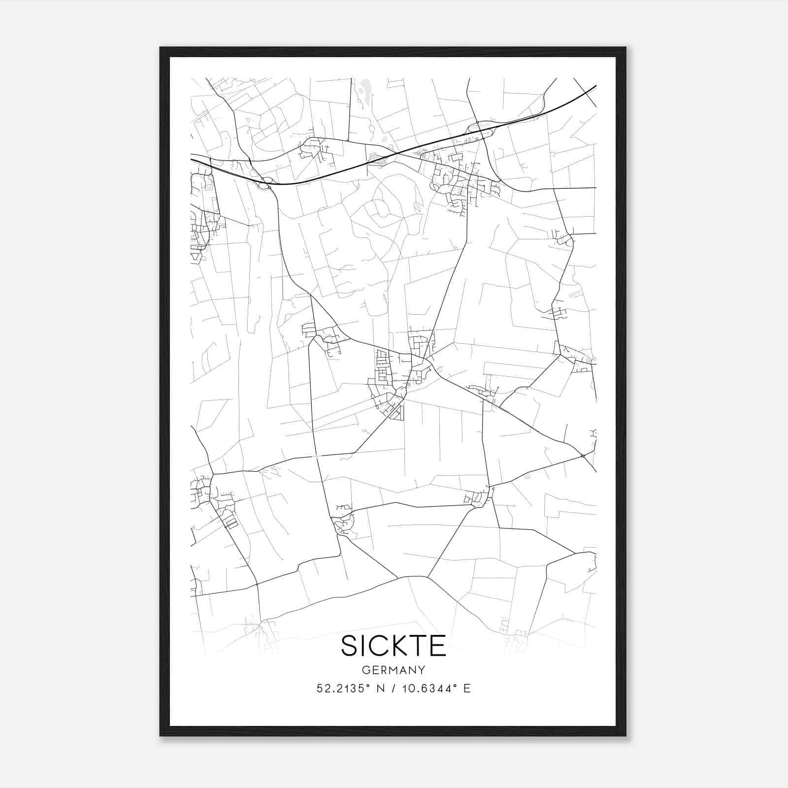 Sickte Germany Map Poster, Modern Home Decor Wall Art Print