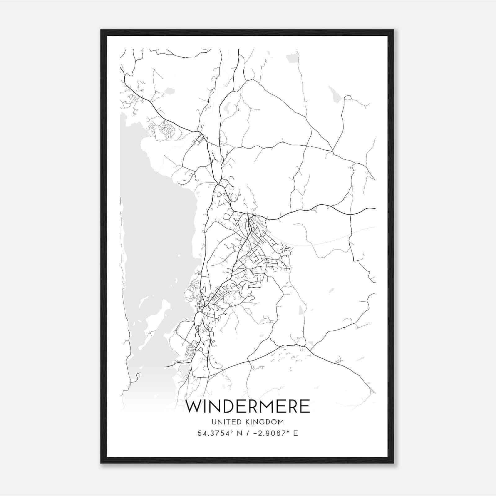 Windermere United Kingdom Map Poster, Modern Home Decor Wall Art Print