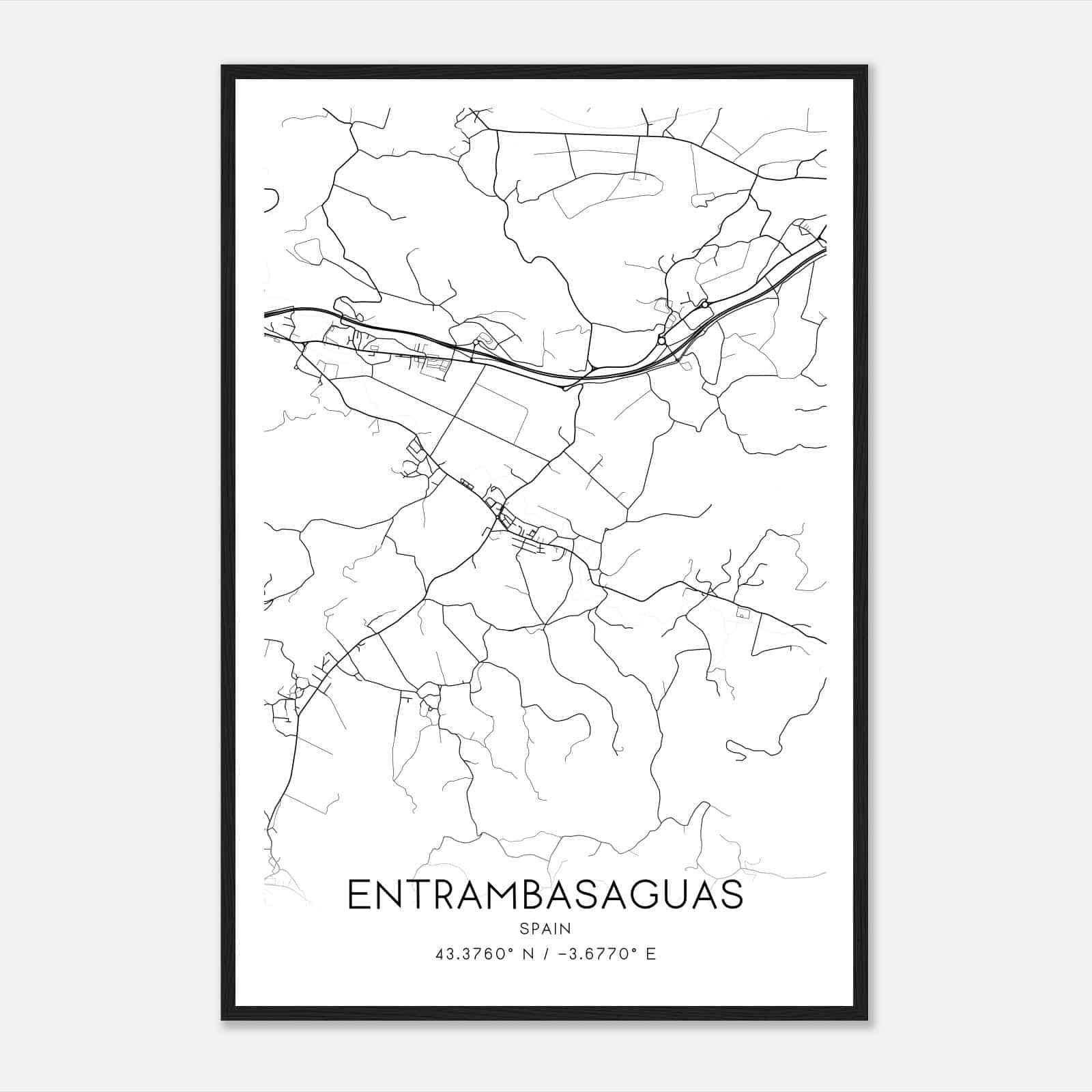 Entrambasaguas Spain Map Poster, Modern Home Decor Wall Art Print