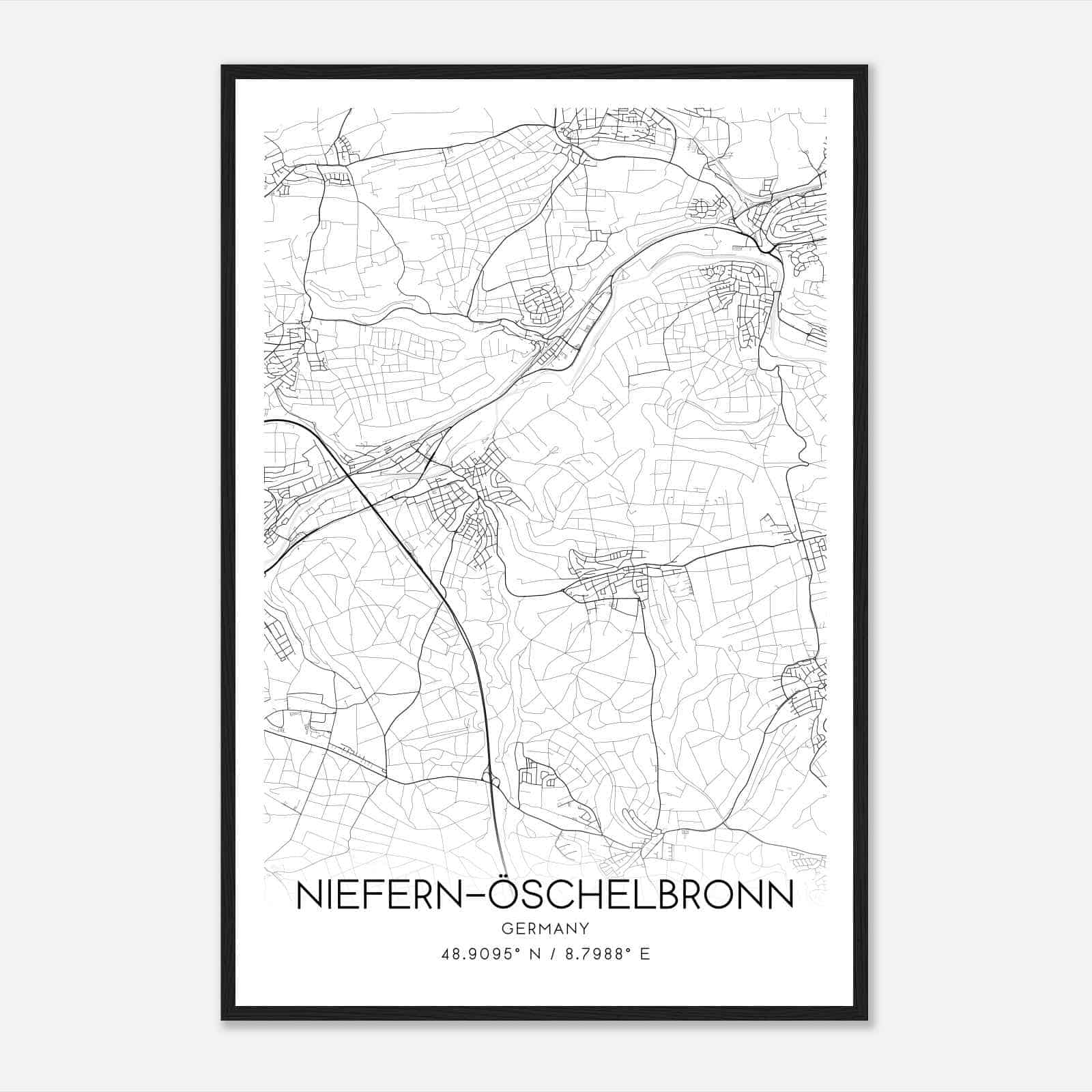 Niefern-Oschelbronn Germany Map Poster, Modern Home Decor Wall Art Print