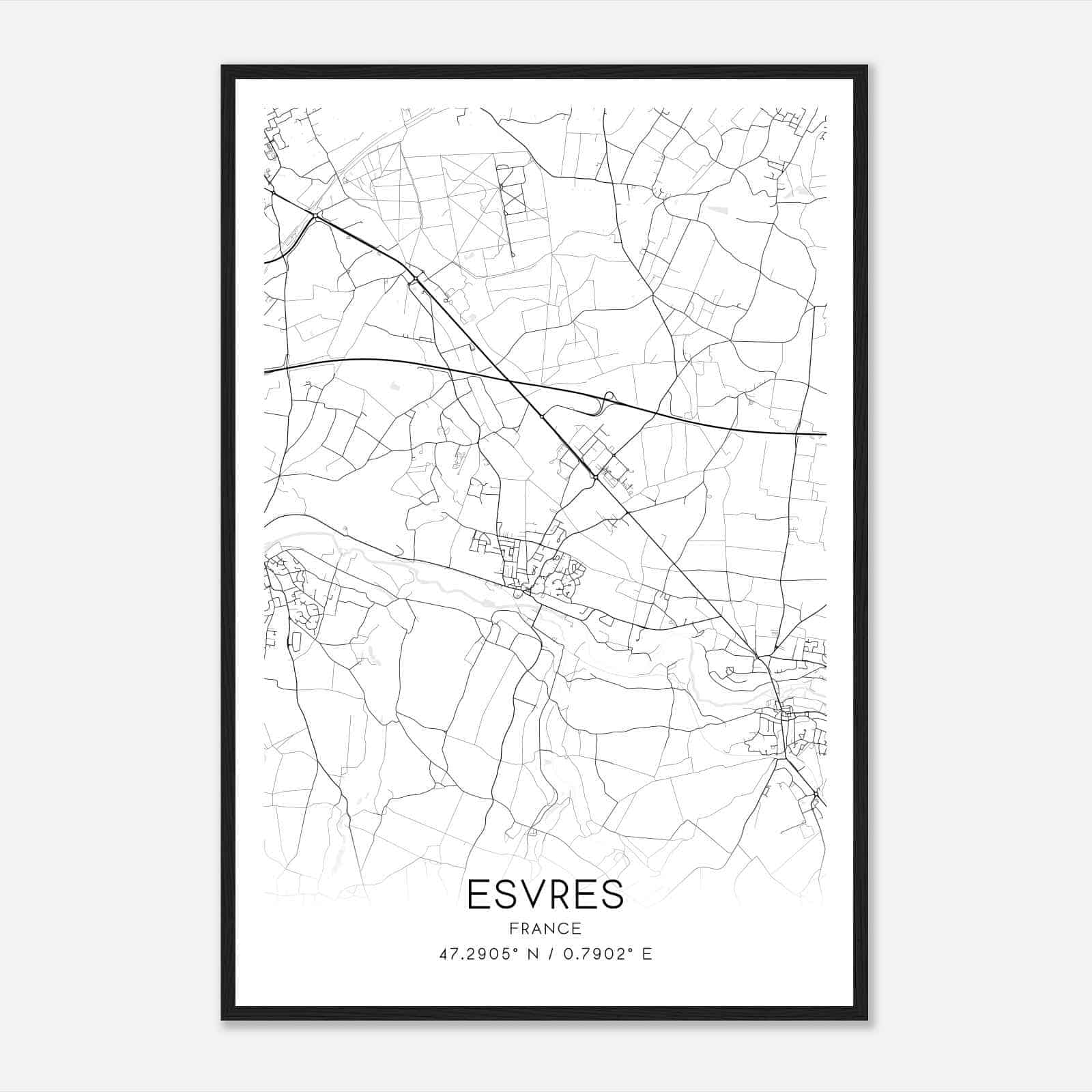 Esvres France Map Poster, Modern Home Decor Wall Art Print