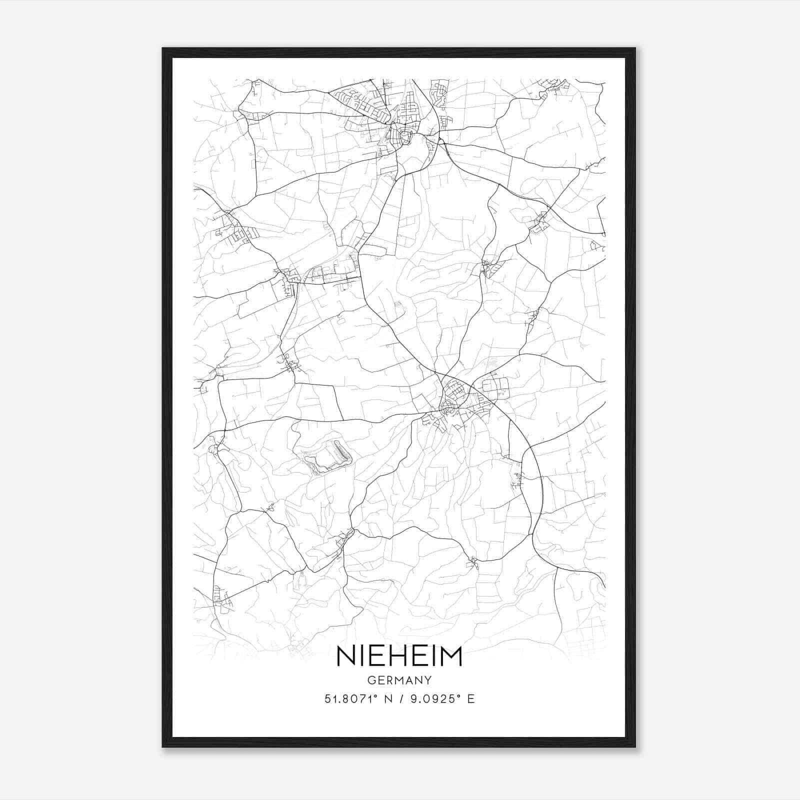 Nieheim Germany Map Poster, Modern Home Decor Wall Art Print
