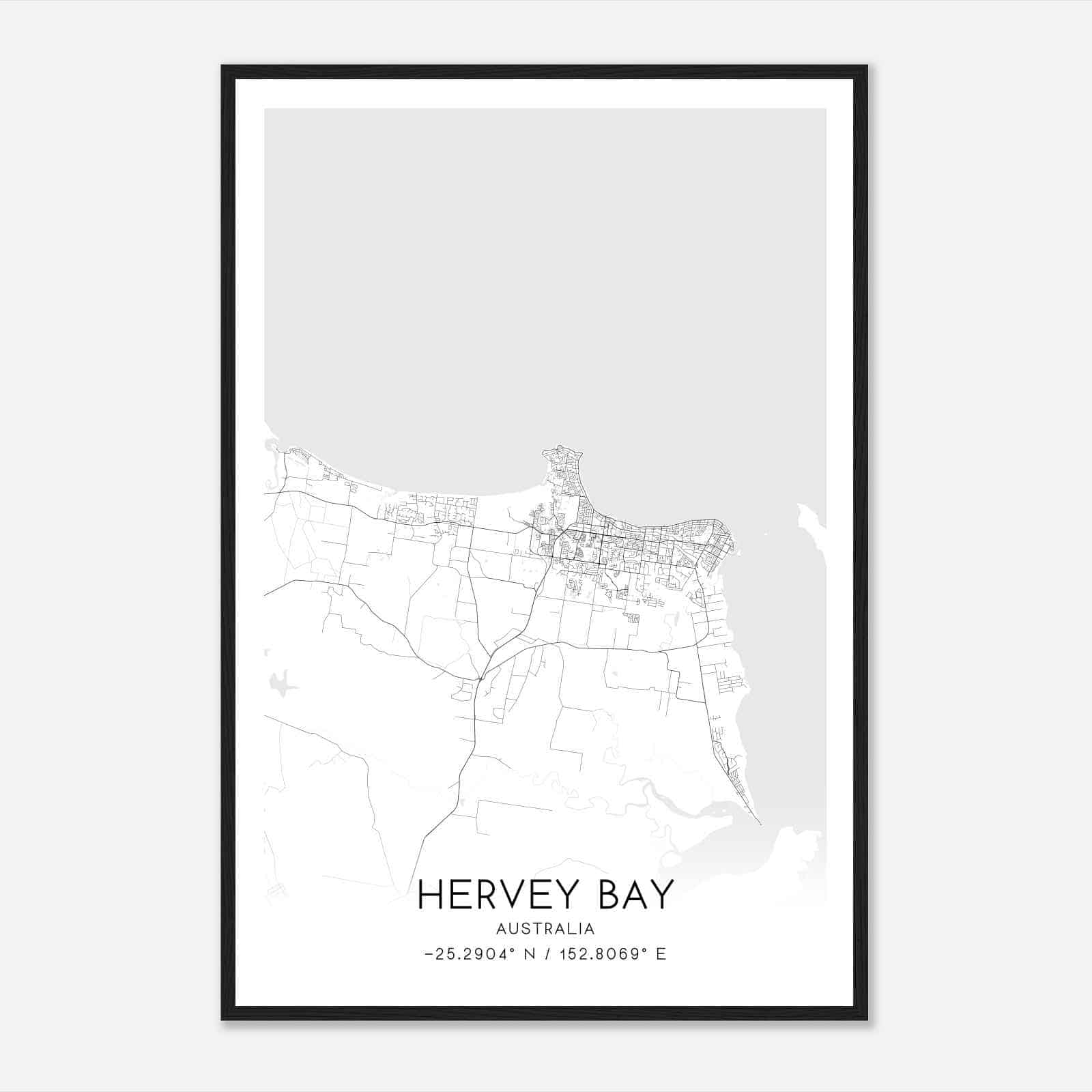 Hervey Bay Australia Map Poster, Modern Home Decor Wall Art Print