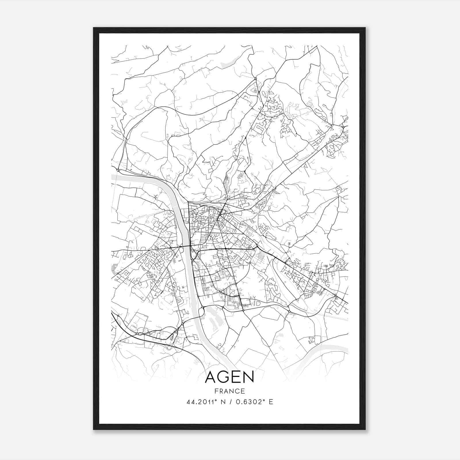 Agen France Map Poster, Modern Home Decor Wall Art Print