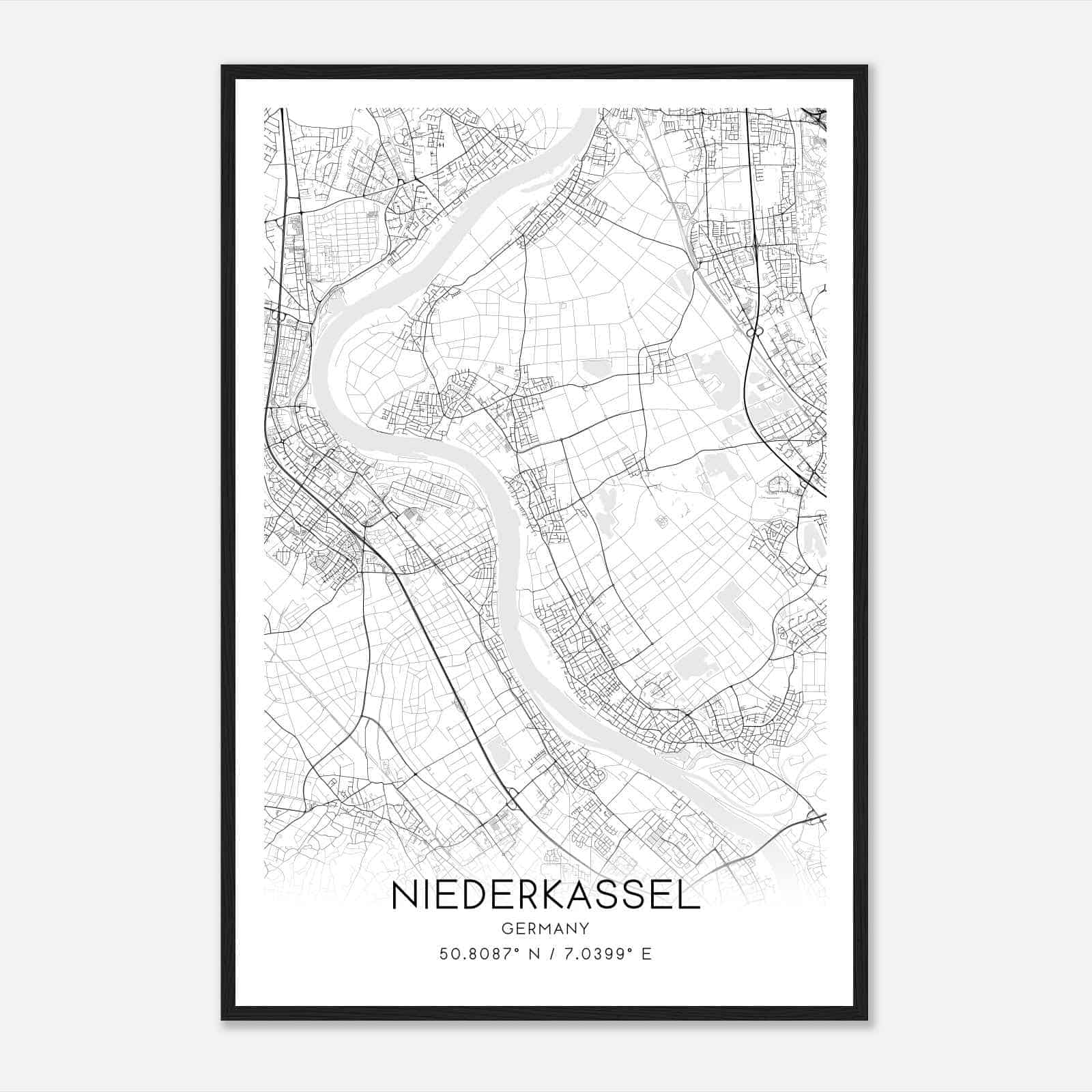 Niederkassel Germany Map Poster, Modern Home Decor Wall Art Print