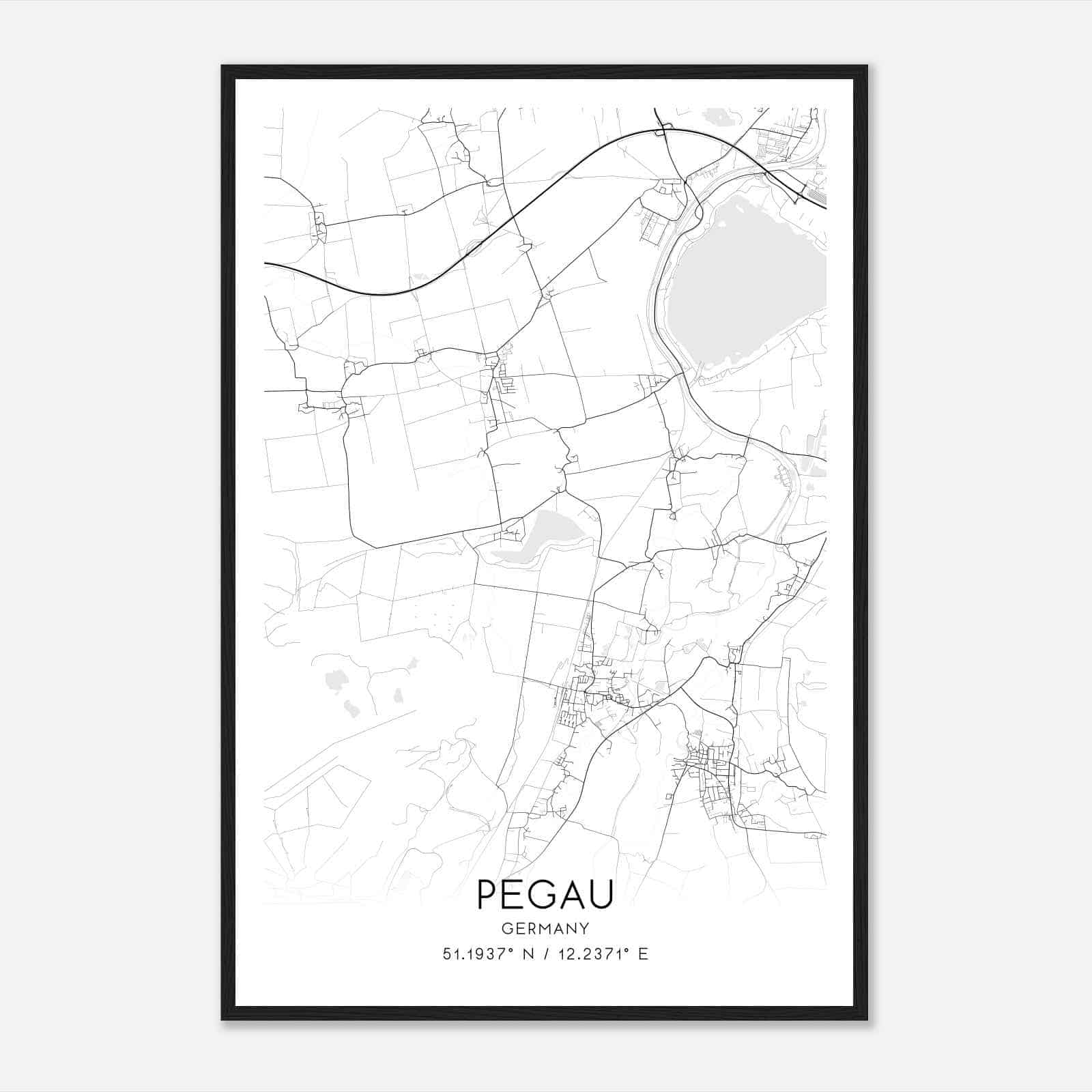 Pegau Germany Map Poster, Modern Home Decor Wall Art Print