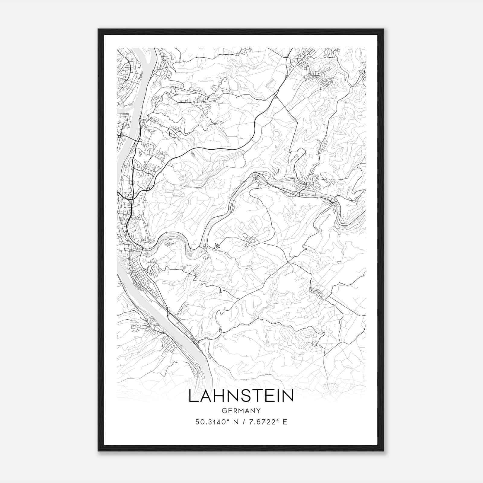 Lahnstein Germany Map Poster, Modern Home Decor Wall Art Print