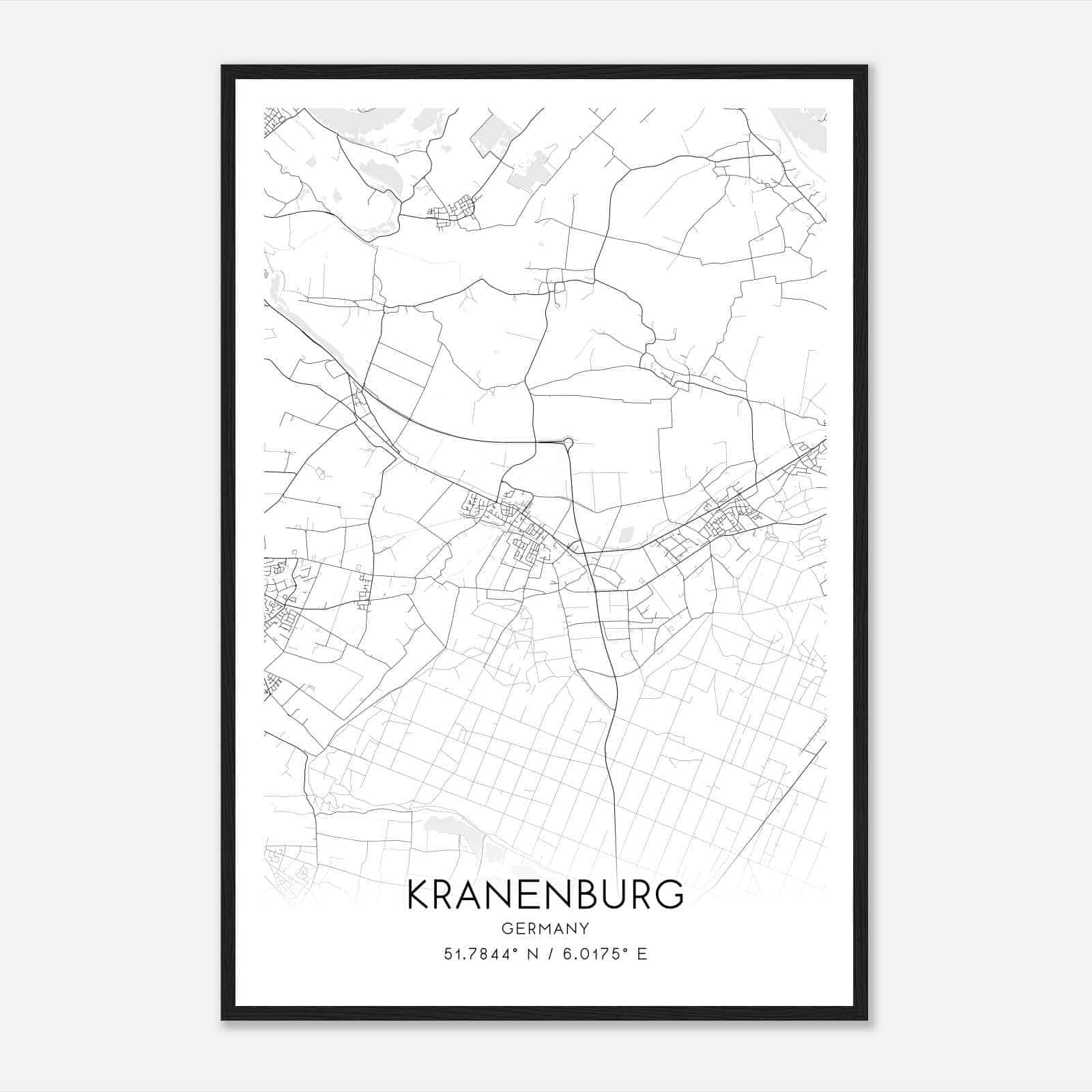 Kranenburg Germany Map Poster, Modern Home Decor Wall Art Print