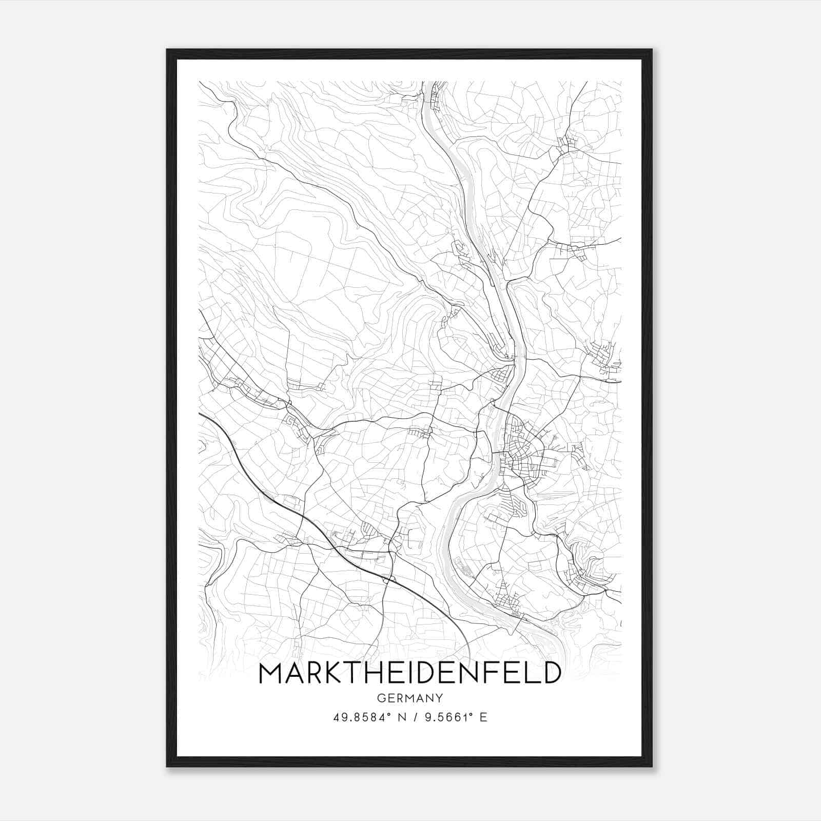 Marktheidenfeld Germany Map Poster, Modern Home Decor Wall Art Print