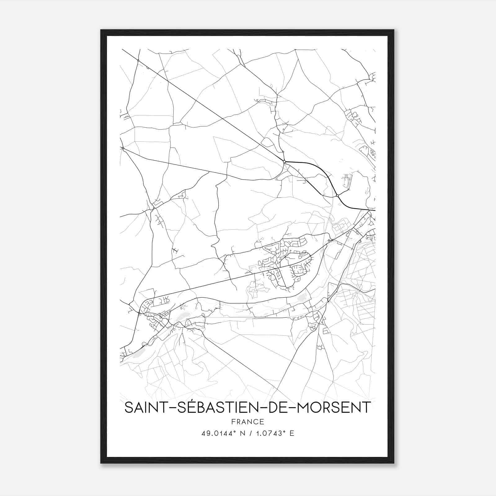 Saint-Sebastien-de-Morsent France Map Poster, Modern Home Decor Wall Art Print