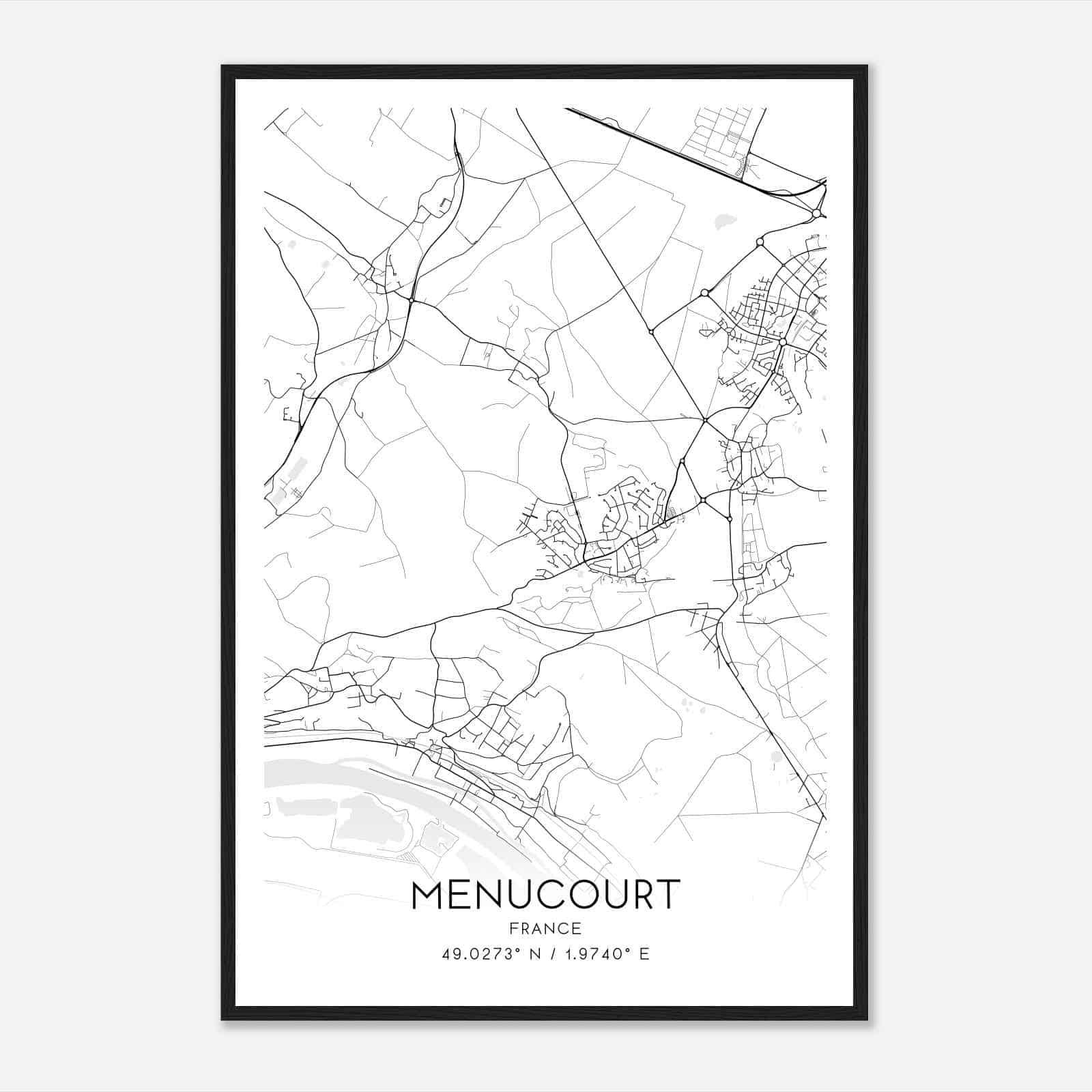 Menucourt France Map Poster, Modern Home Decor Wall Art Print