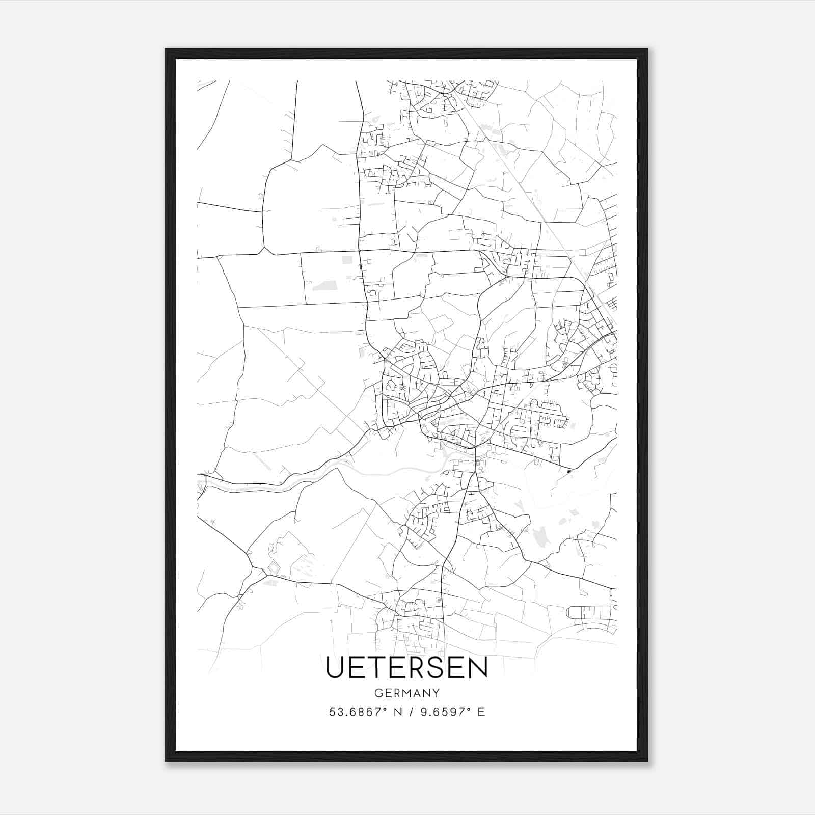 Uetersen Germany Map Poster, Modern Home Decor Wall Art Print