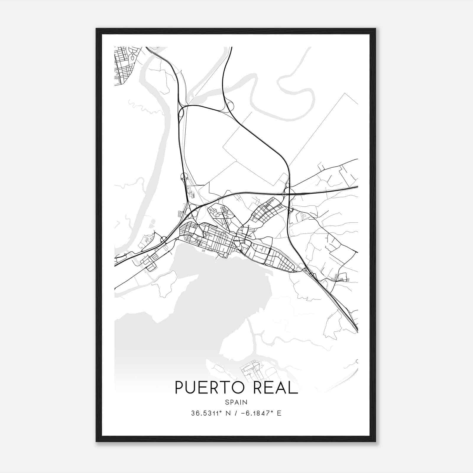 Puerto Real Spain Map Poster, Modern Home Decor Wall Art Print