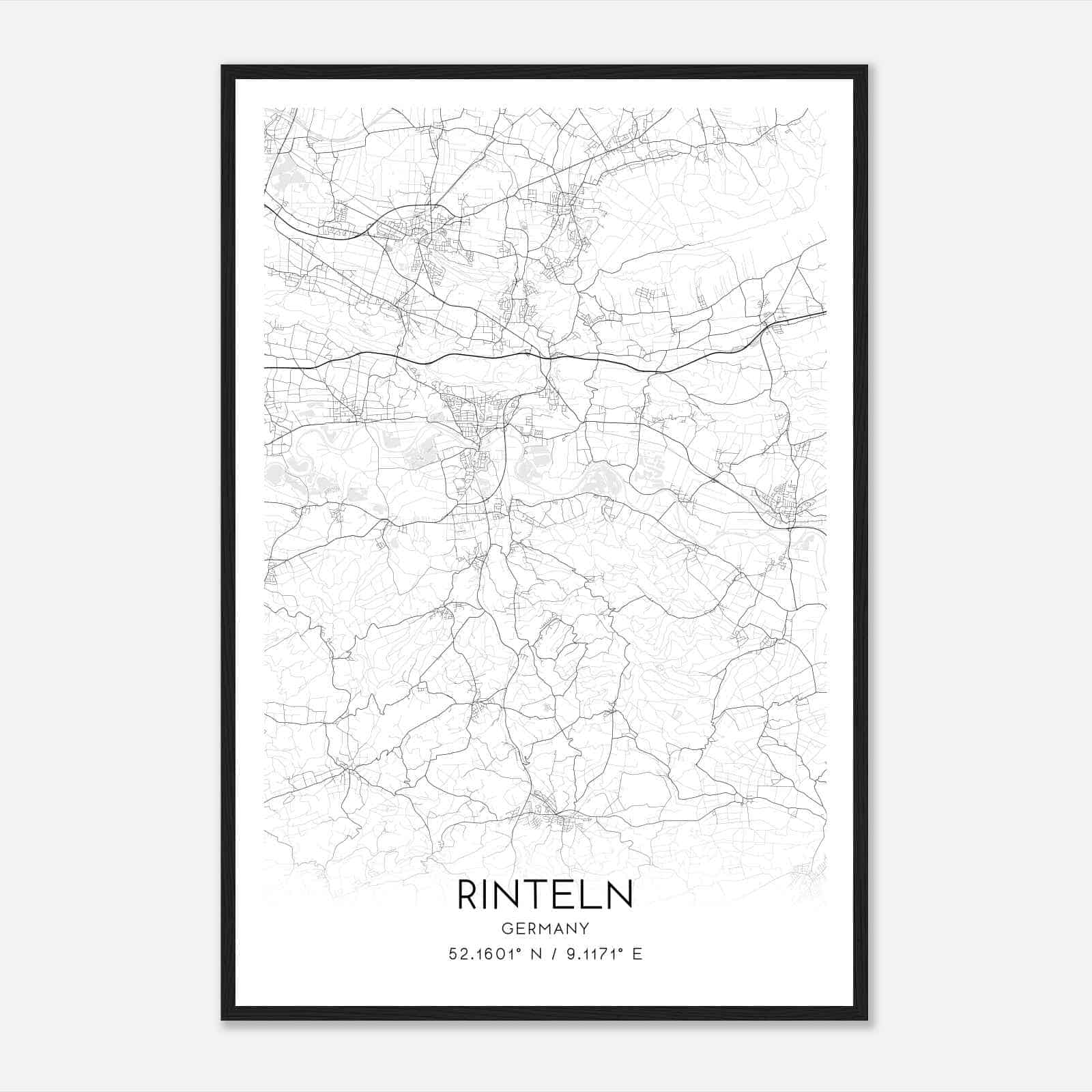 Rinteln Germany Map Poster, Modern Home Decor Wall Art Print