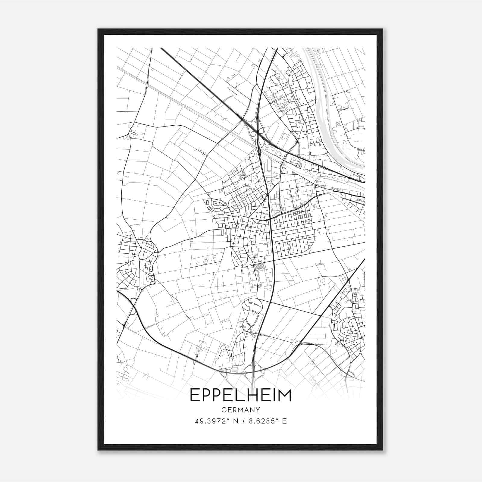 Eppelheim Germany Map Poster, Modern Home Decor Wall Art Print