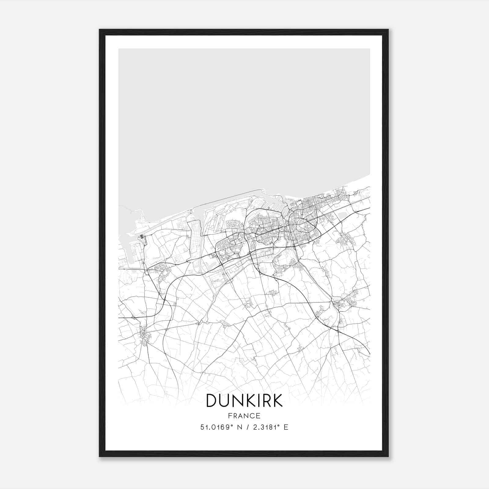 Dunkerque France Map Poster, Modern Home Decor Wall Art Print