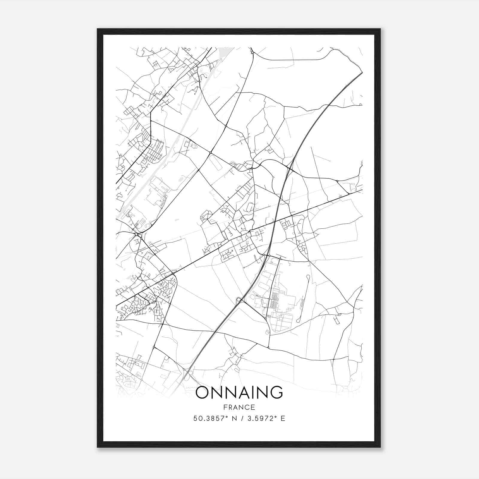 Onnaing France Map Poster, Modern Home Decor Wall Art Print