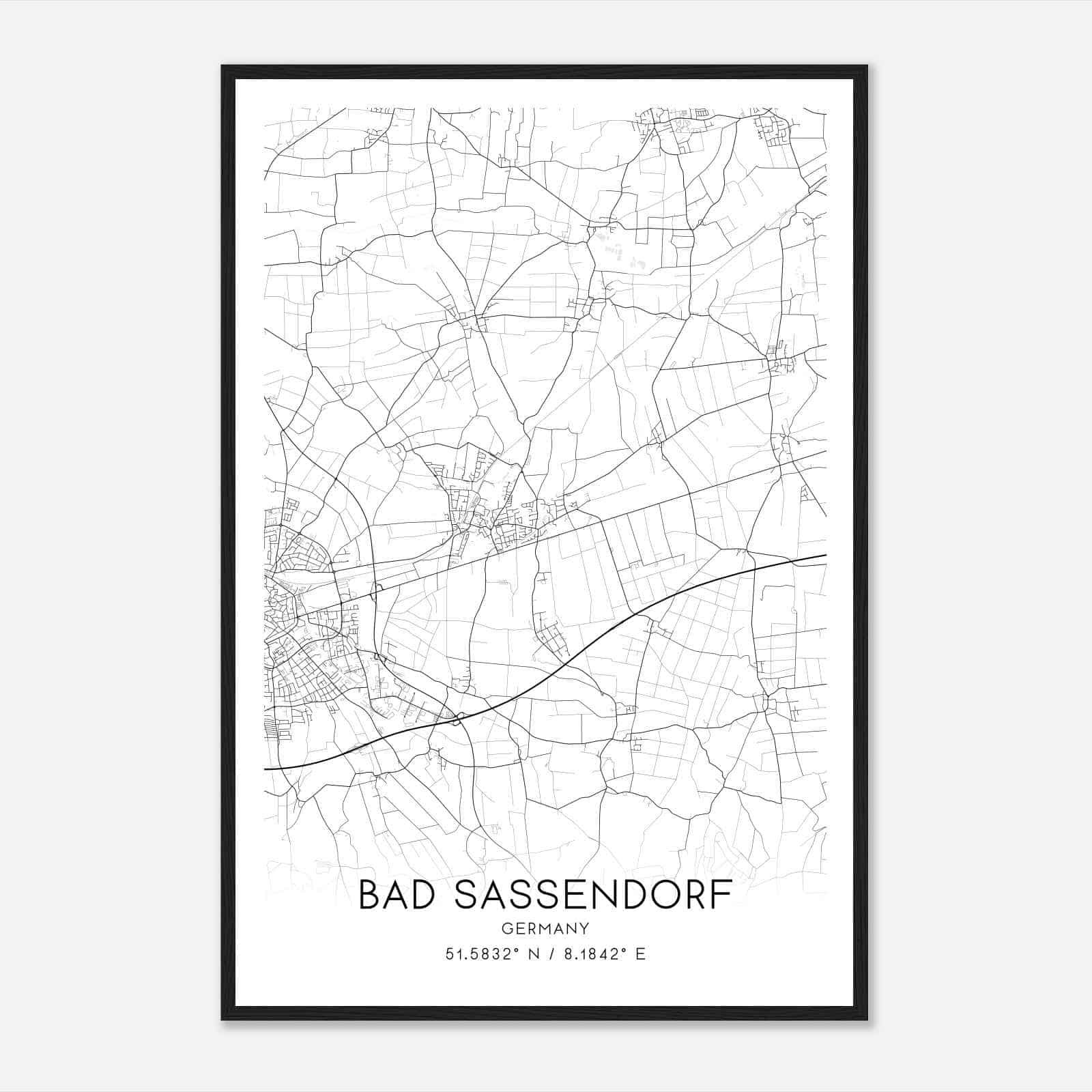 Bad Sassendorf Germany Map Poster, Modern Home Decor Wall Art Print