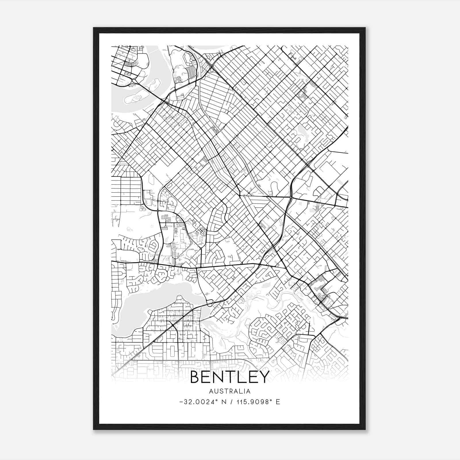 Bentley Australia Map Poster, Modern Home Decor Wall Art Print