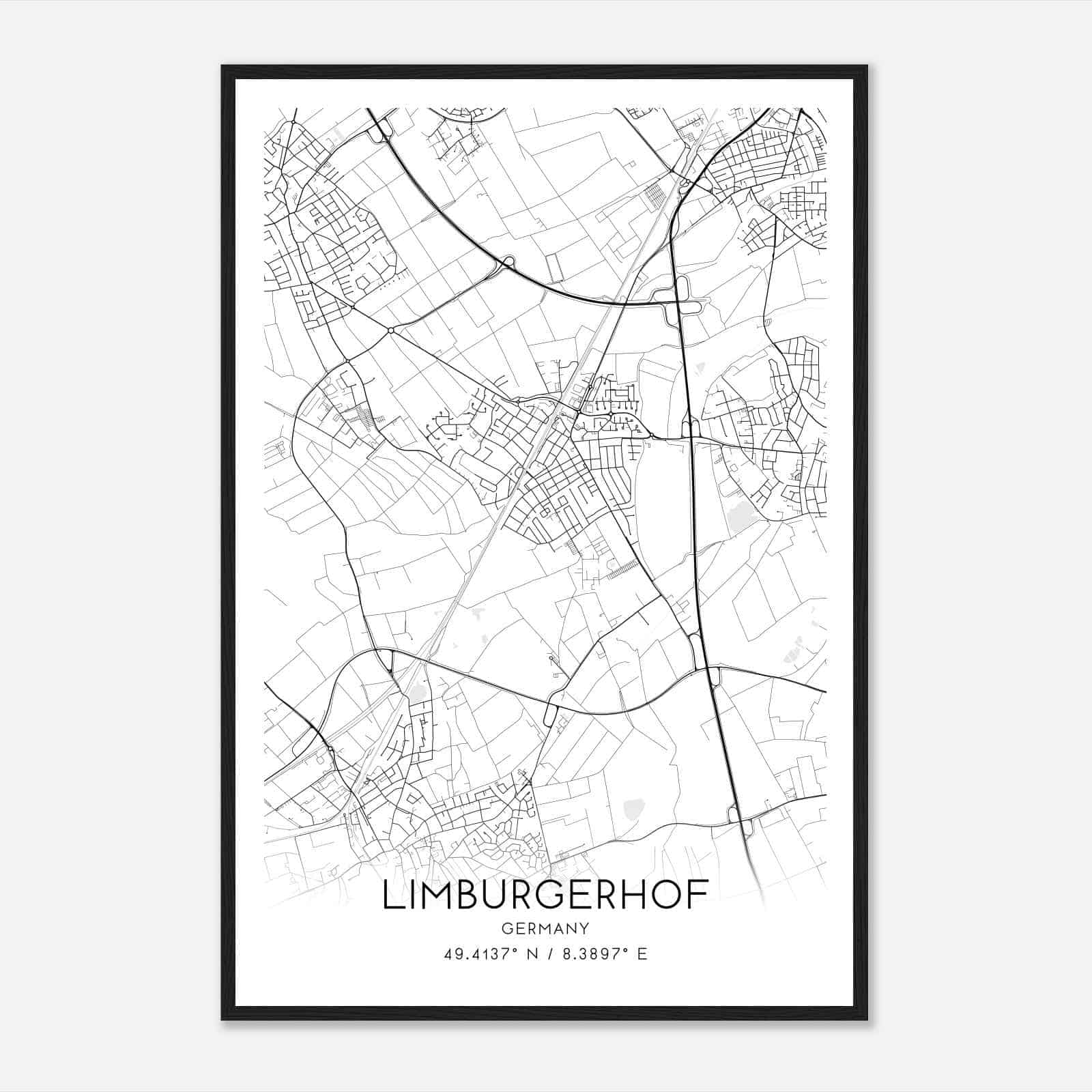 Limburgerhof Germany Map Poster, Modern Home Decor Wall Art Print