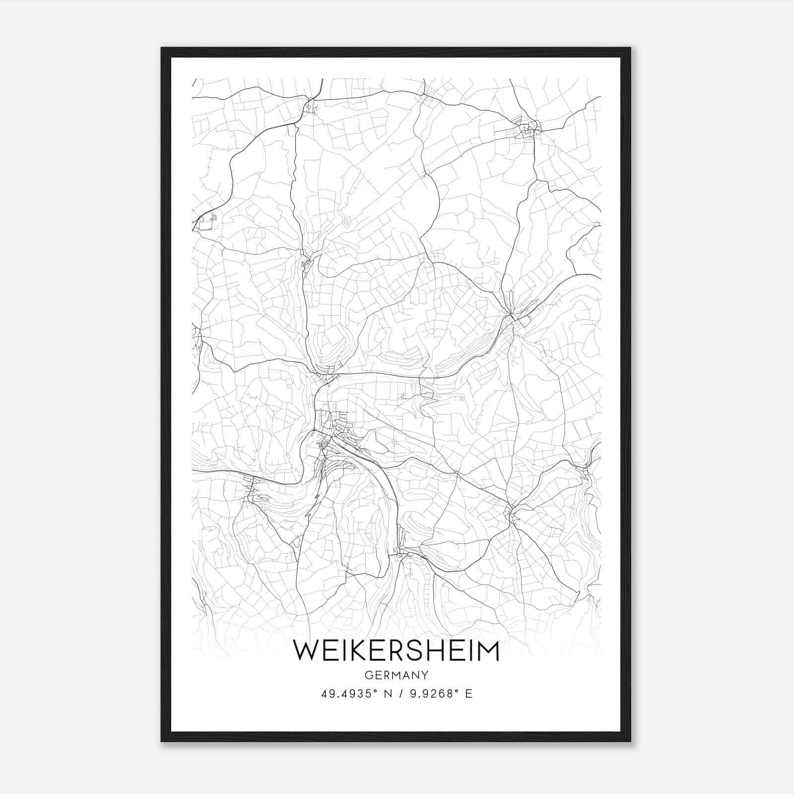 Weikersheim Germany Map Poster, Modern Home Decor Wall Art Print