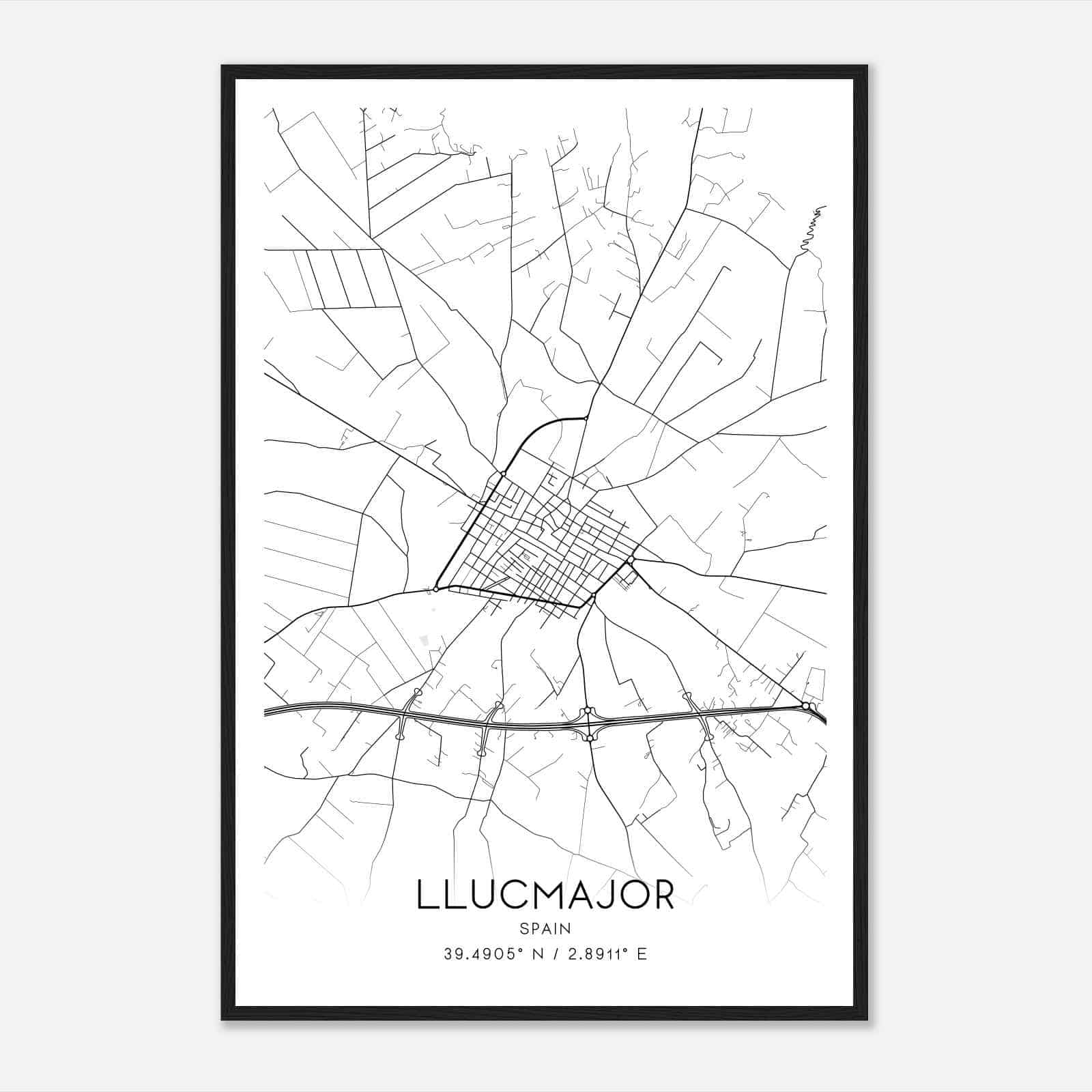 Lluchmayor Spain Map Poster, Modern Home Decor Wall Art Print