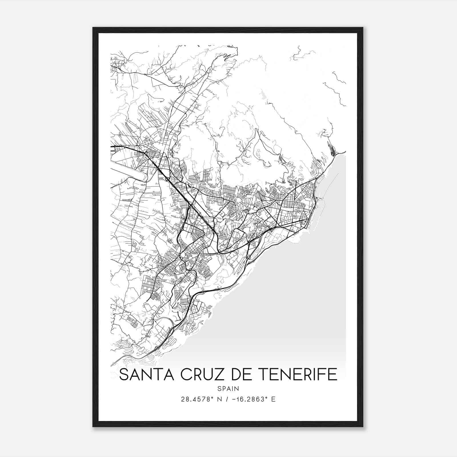 Santa Cruz Spain Map Poster, Modern Home Decor Wall Art Print