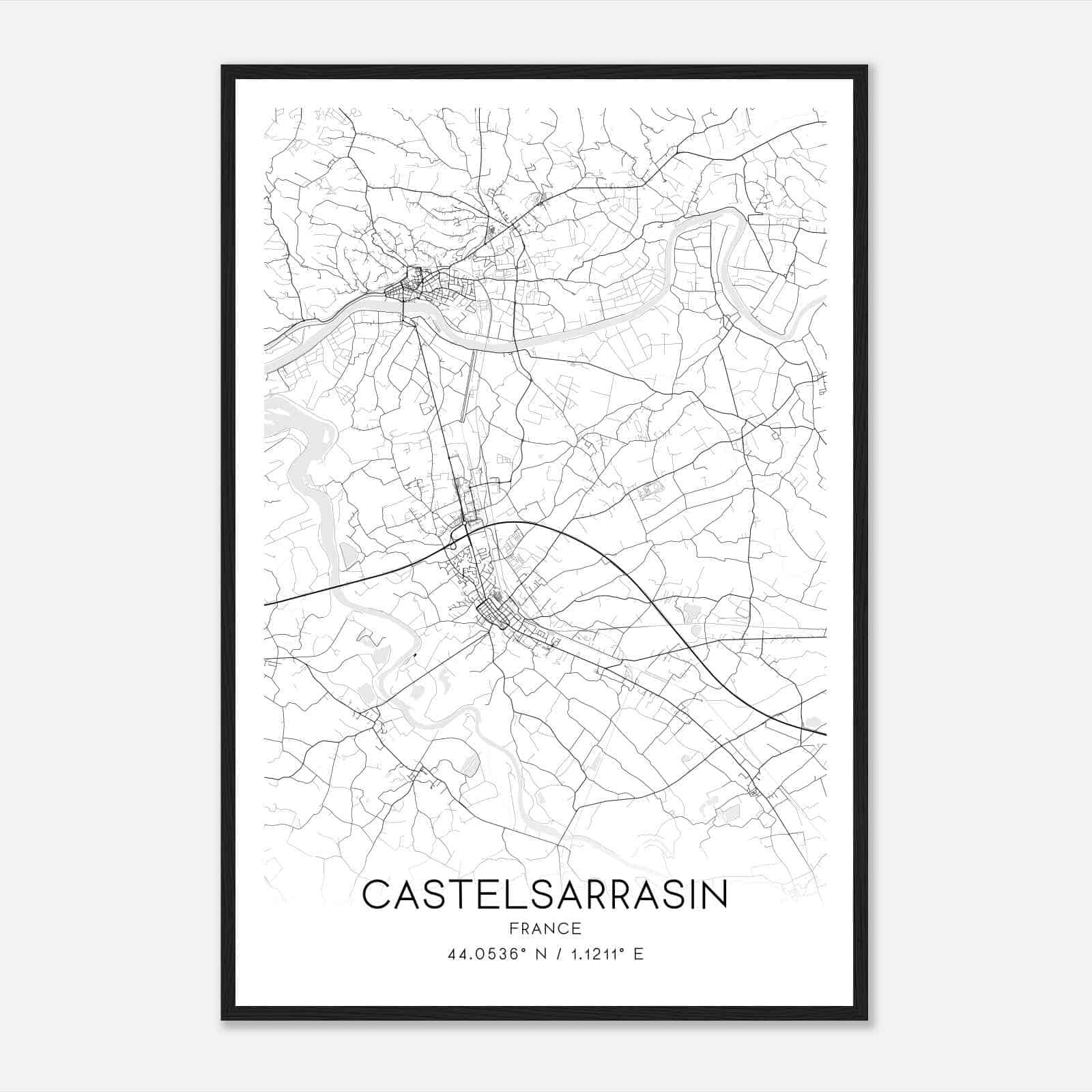 Castelsarrasin France Map Poster, Modern Home Decor Wall Art Print