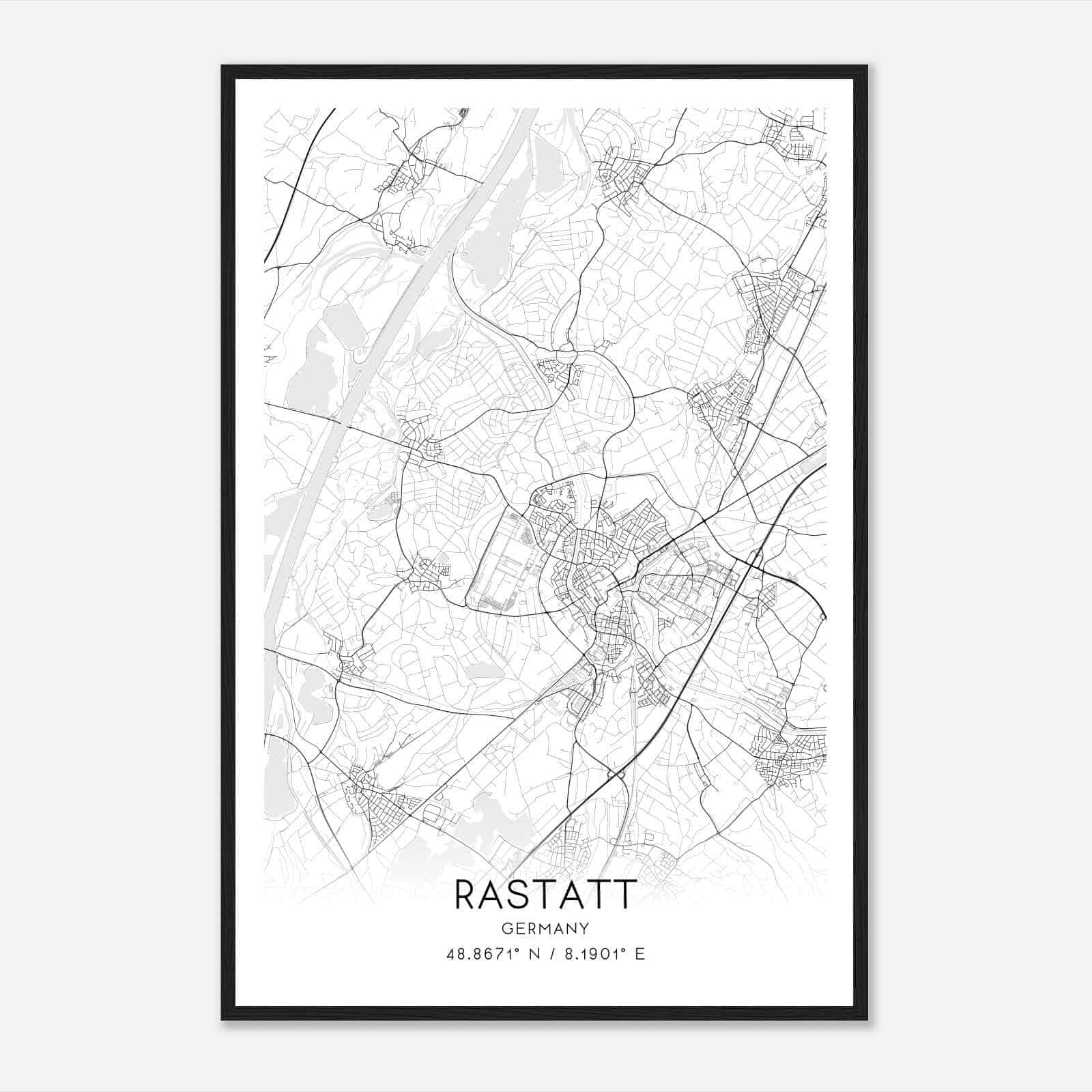 Rastatt Germany Map Poster, Modern Home Decor Wall Art Print