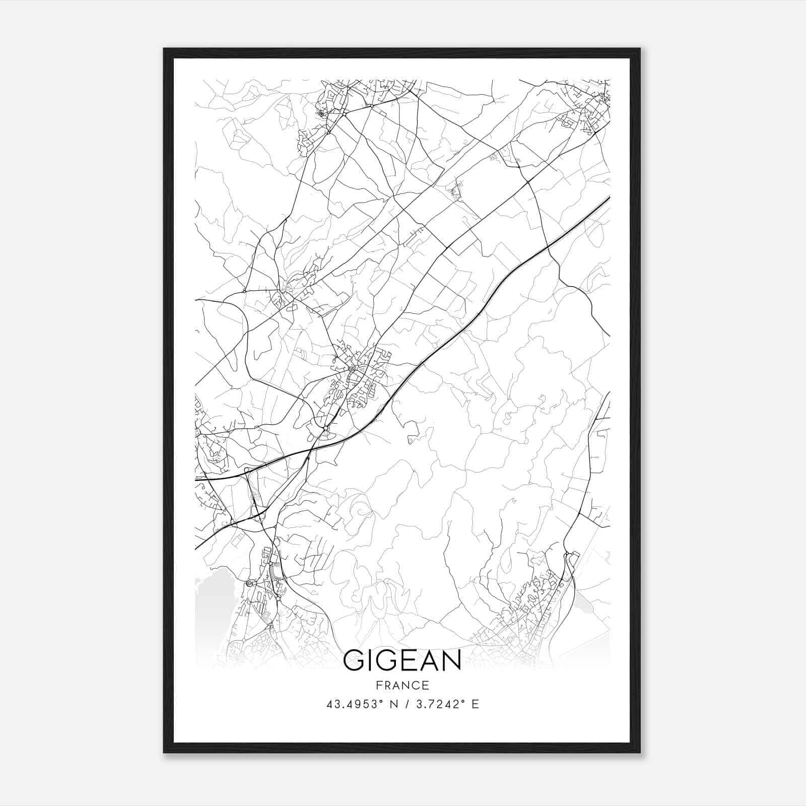 Gigean France Map Poster, Modern Home Decor Wall Art Print