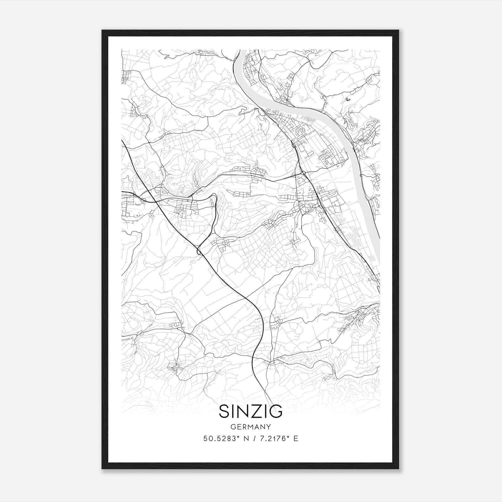 Sinzig Germany Map Poster, Modern Home Decor Wall Art Print