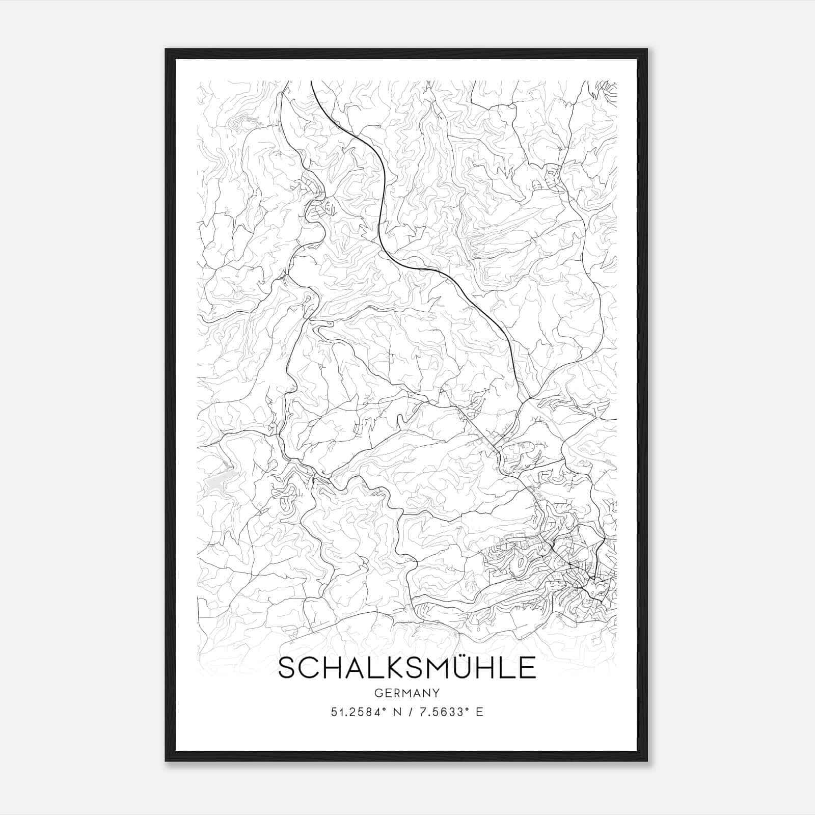 Schalksmuhle Germany Map Poster, Modern Home Decor Wall Art Print