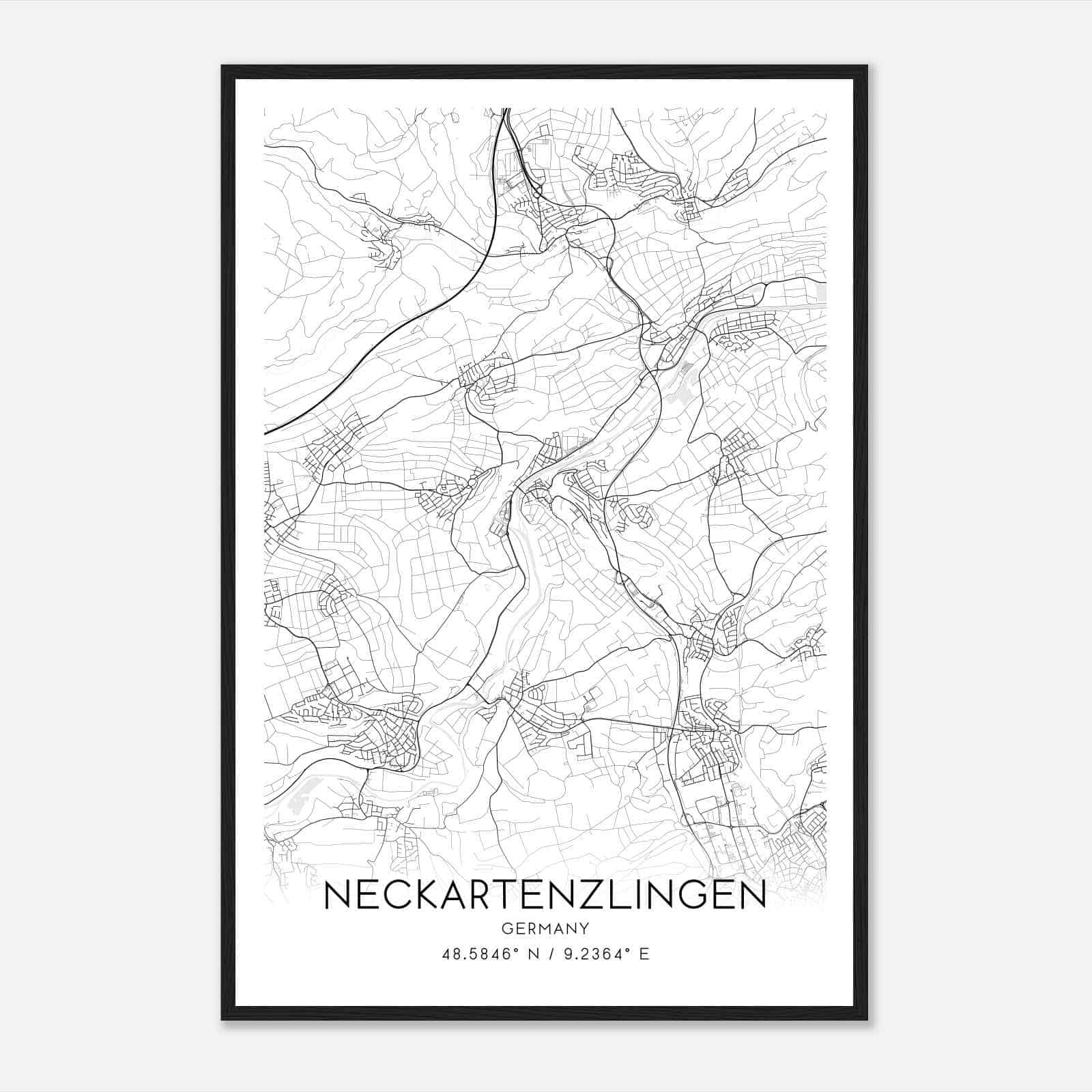 Neckartenzlingen Germany Map Poster, Modern Home Decor Wall Art Print