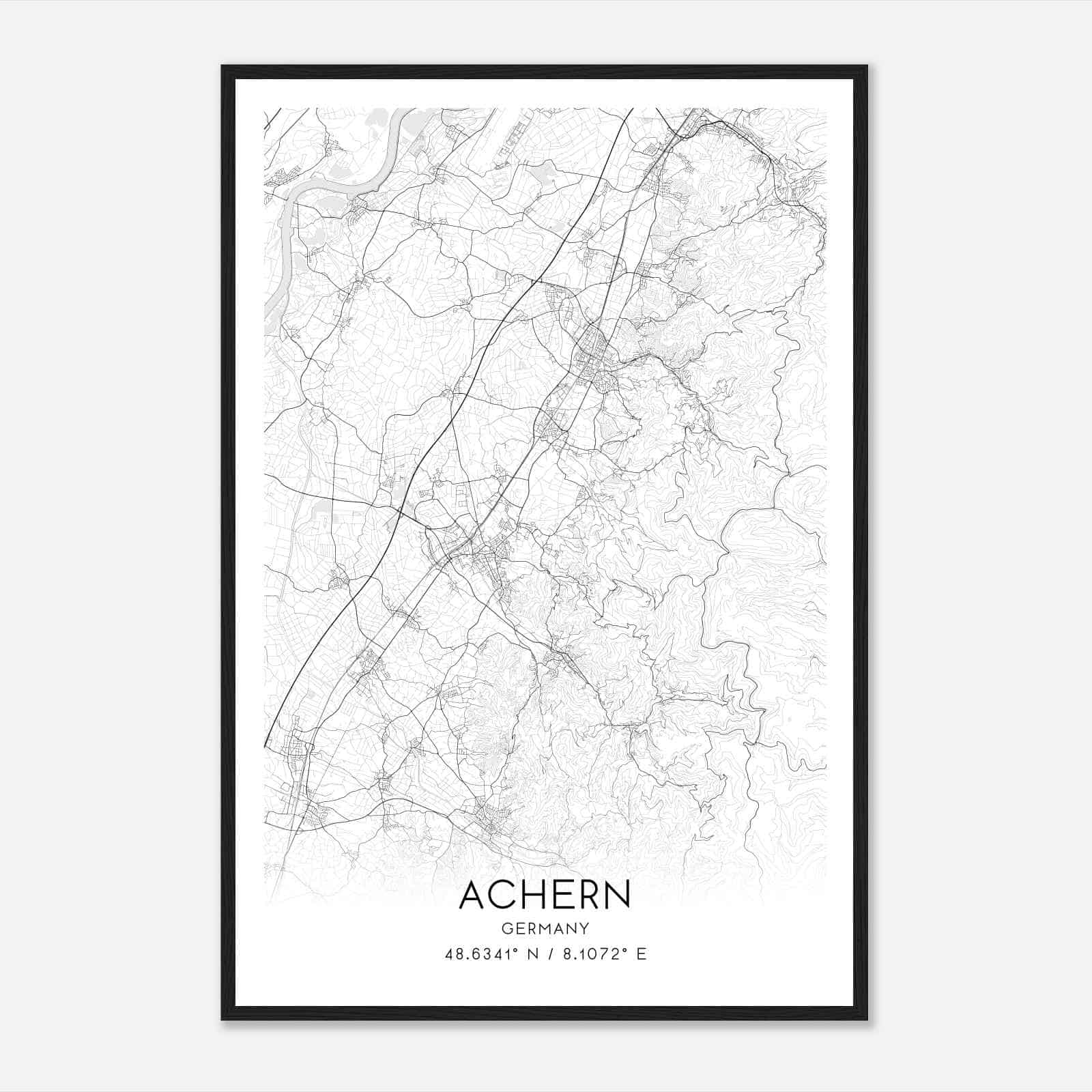 Achern Germany Map Poster, Modern Home Decor Wall Art Print