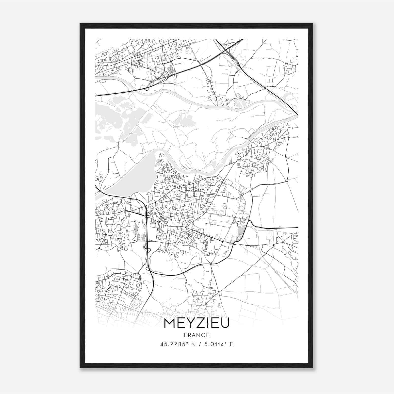 Meyzieu France Map Poster, Modern Home Decor Wall Art Print