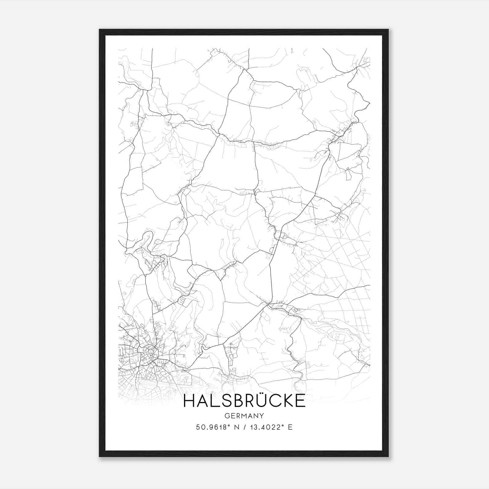 Halsbrucke Germany Map Poster, Modern Home Decor Wall Art Print