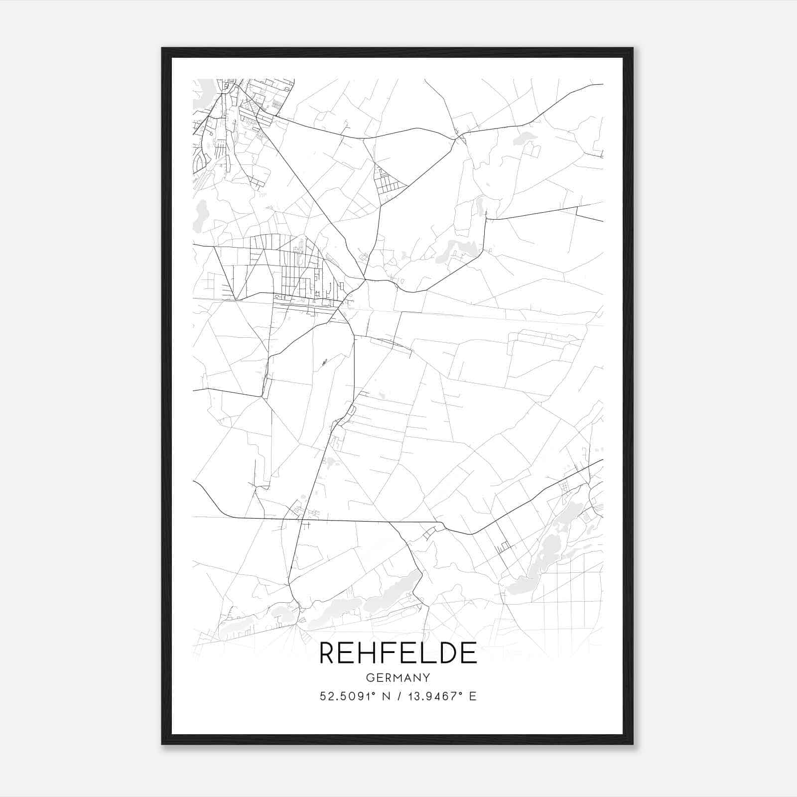 Rehfelde Germany Map Poster, Modern Home Decor Wall Art Print