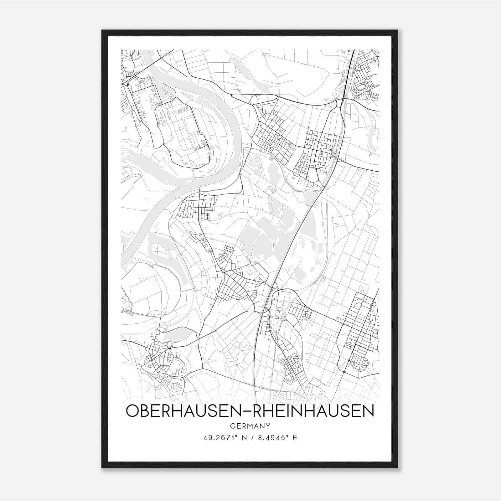 Oberhausen-Rheinhausen Germany Map Poster, Modern Home Decor Wall Art Print