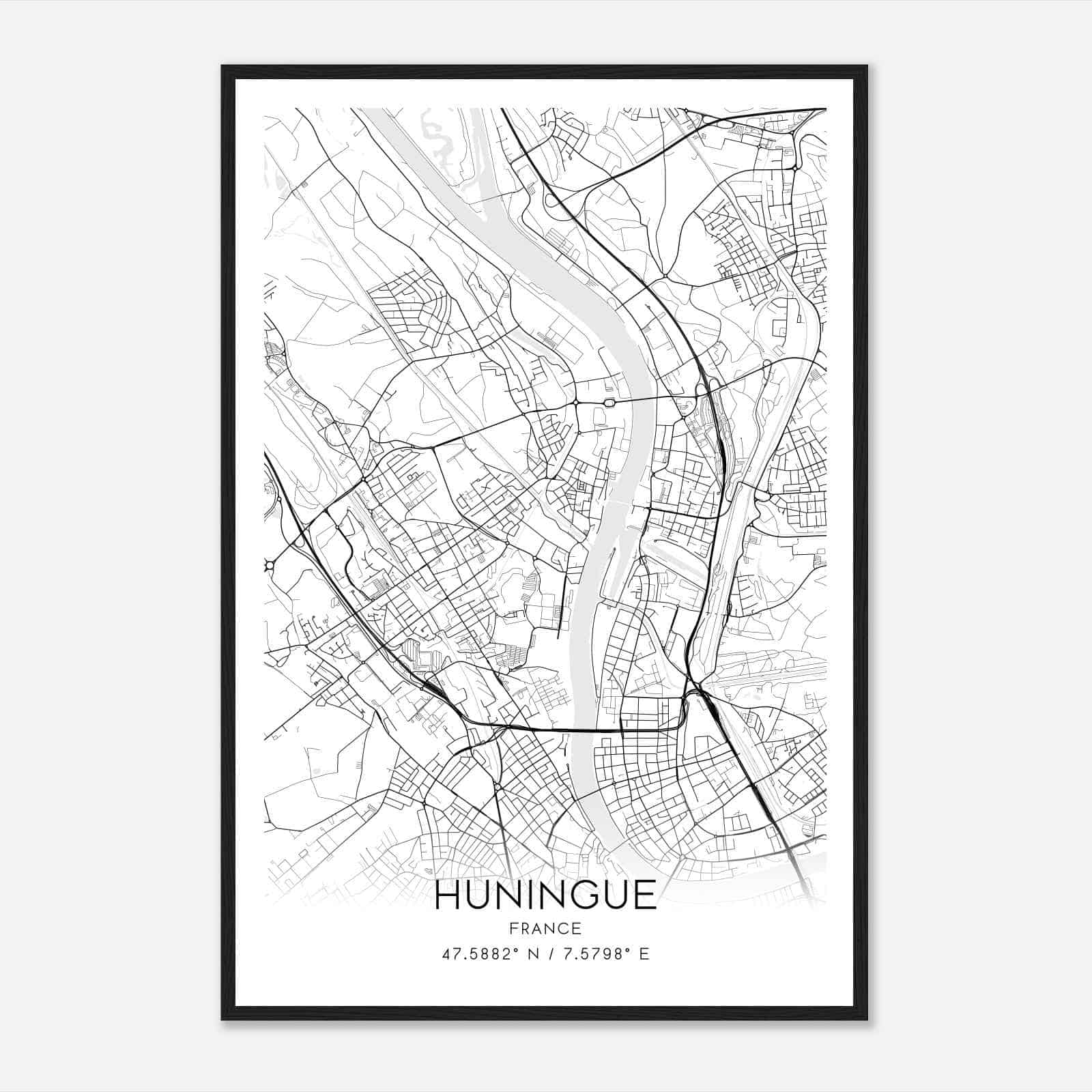 Huningue France Map Poster, Modern Home Decor Wall Art Print