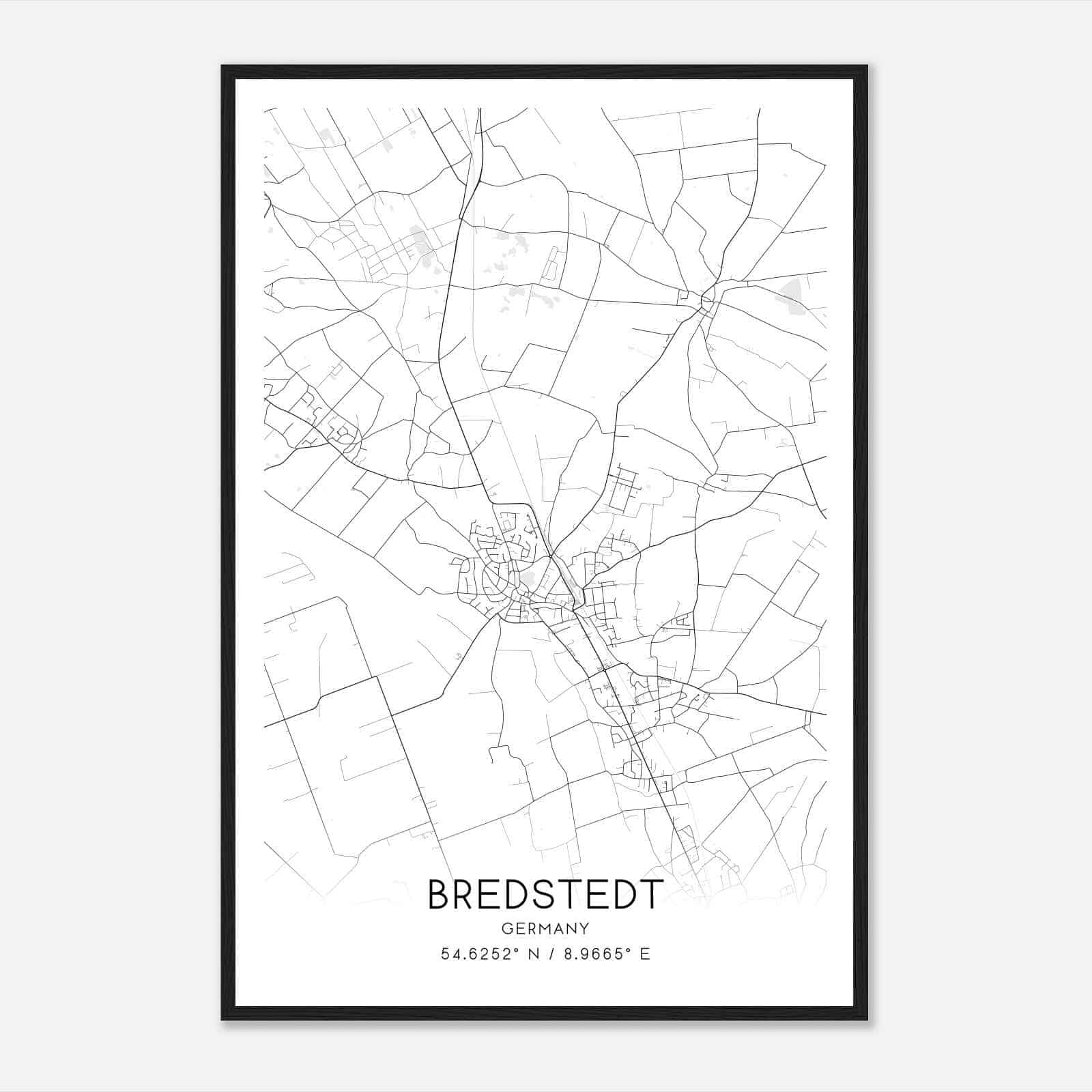 Bredstedt Germany Map Poster, Modern Home Decor Wall Art Print