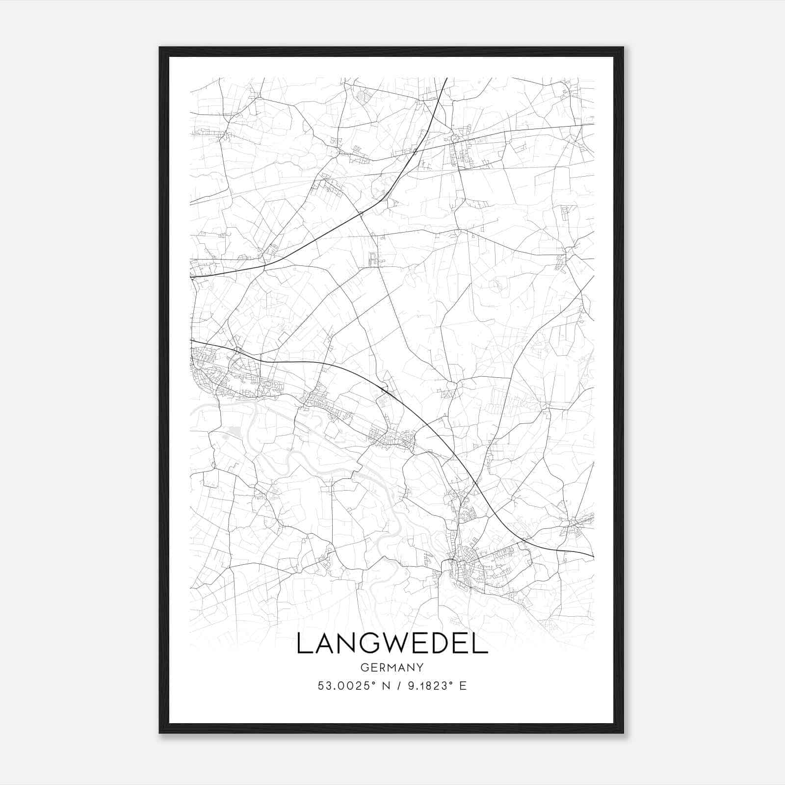 Langwedel Germany Map Poster, Modern Home Decor Wall Art Print