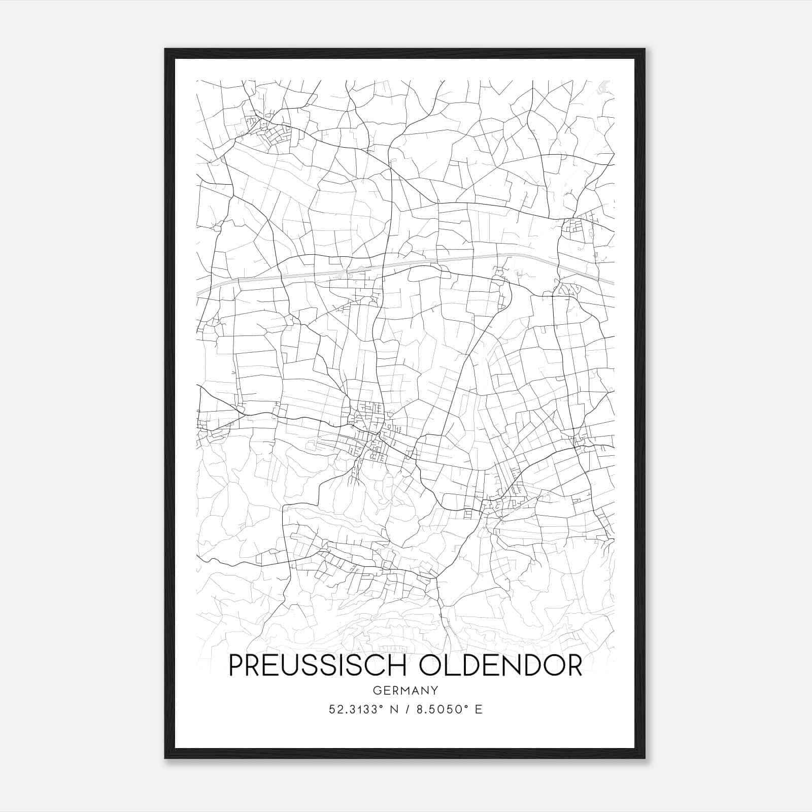 Preussisch Oldendorf Germany Map Poster, Modern Home Decor Wall Art Print