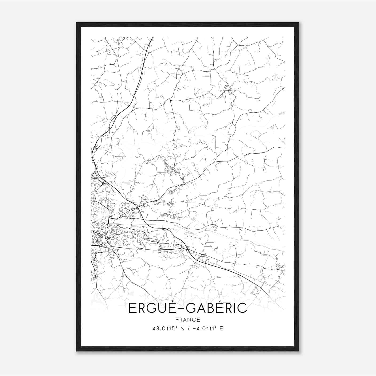 Ergue-Gaberic France Map Poster, Modern Home Decor Wall Art Print